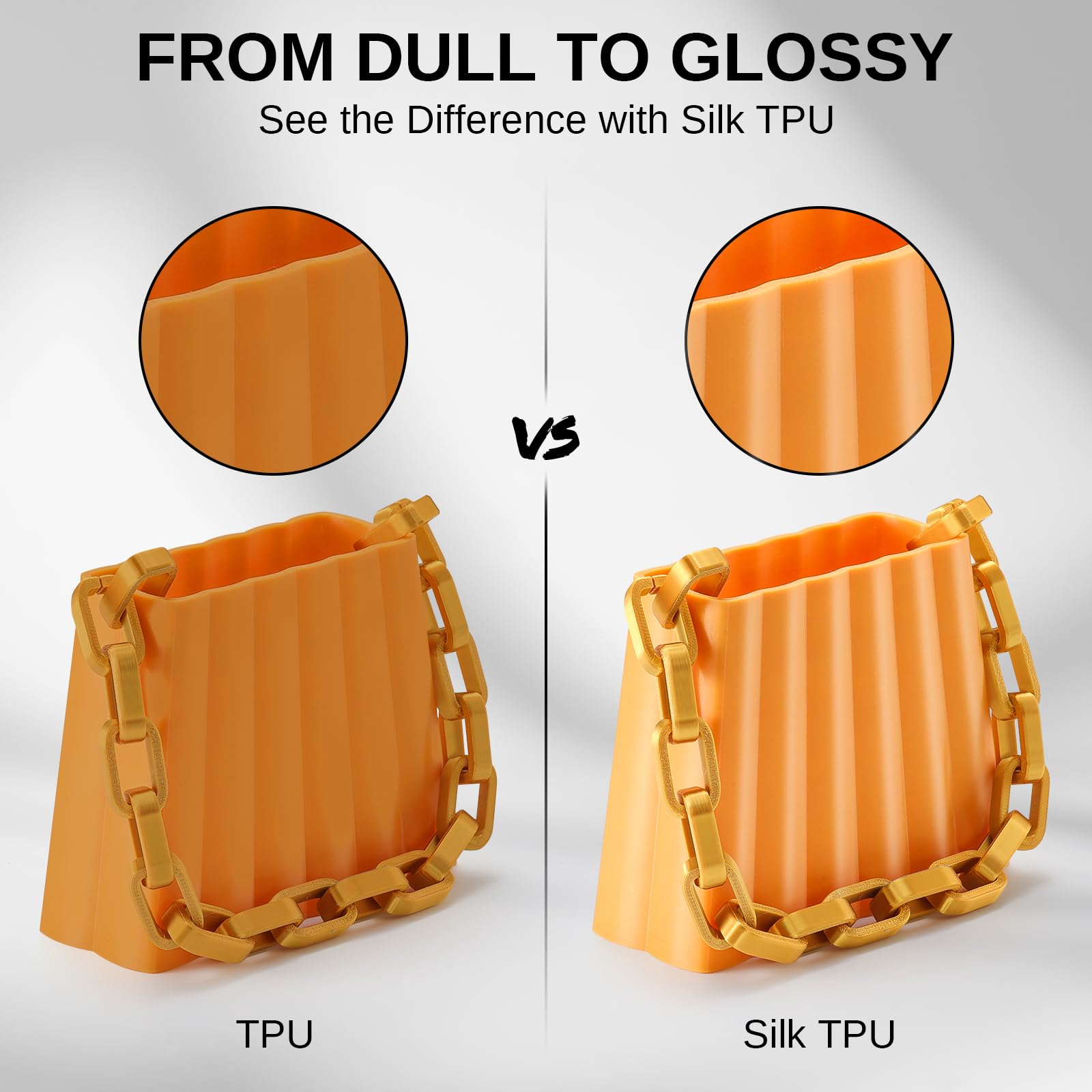 Zestaw filamentów SainSmart Silk TPU, elastyczny filament TPU do drukarek 3D 95A, 1,75 mm, błyszcząca powierzchnia jedwabista, zestaw 4 x 250 g, złoty, ciemnosrebrny, niebieski, czerwony