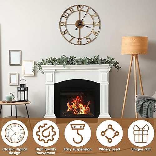 Miniatura 3 de Reloj de pared grande, reloj de pared redondo silencioso de 16 pulgadas, sin tictac, funciona con pilas, reloj de pared de hierro rústico vintage,