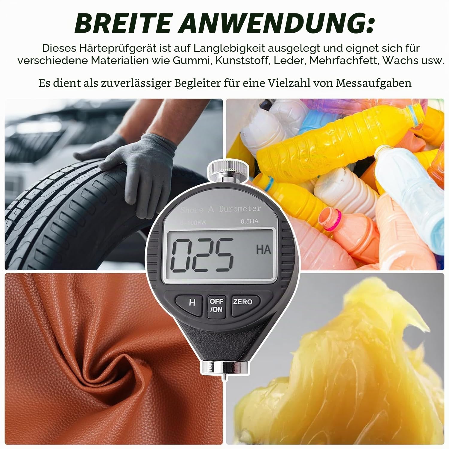 Shore Härte Messgerät, Tragbarer 0-100HA A Gummireifen Durometer, Härteprüfer mit Großem LCD-Anzeige Meter, Härteprüfgerät Digital, zum Messen der Härte von Gummi Silikagel Reifen Kunststoff
