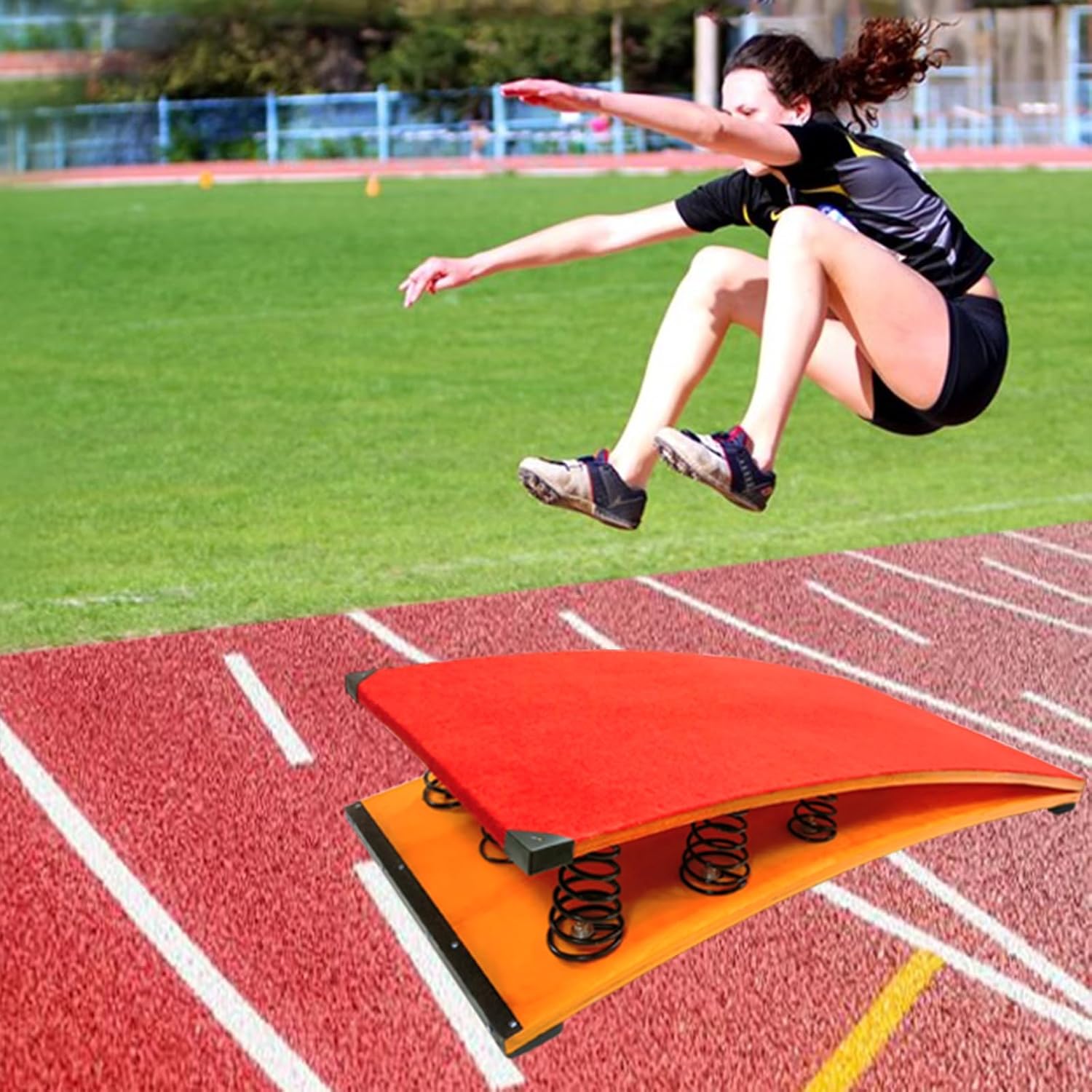 9 Springs Adult Gymnastics Springboard, 47.3" x 23.6" x 9.8" Heavy Duty Training Springboard with Rubber Anti-Slip Mat Base, for Gymnastics Training, Home, Pool and Outdoor Exercise