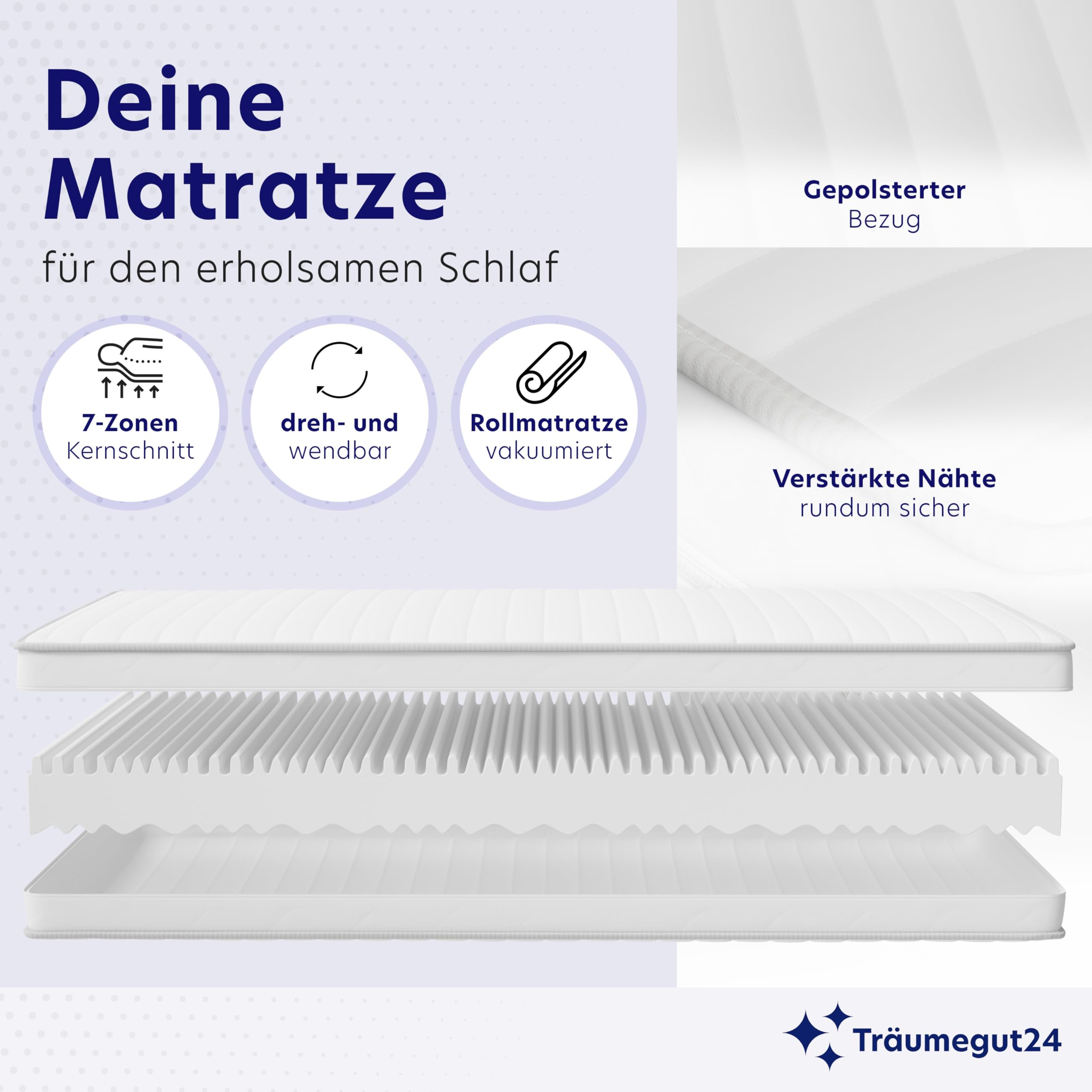 Träumegut24 AquaFlex 7-Zonen Matratze 100x200 cm | H2&H3 | Ergonomische Kaltschaummatratze | Hypoallergen & Antibakteriell | Bezug abnehmbar & waschbar | Oeko-TEX® | (19cm, 100 x 200 cm)