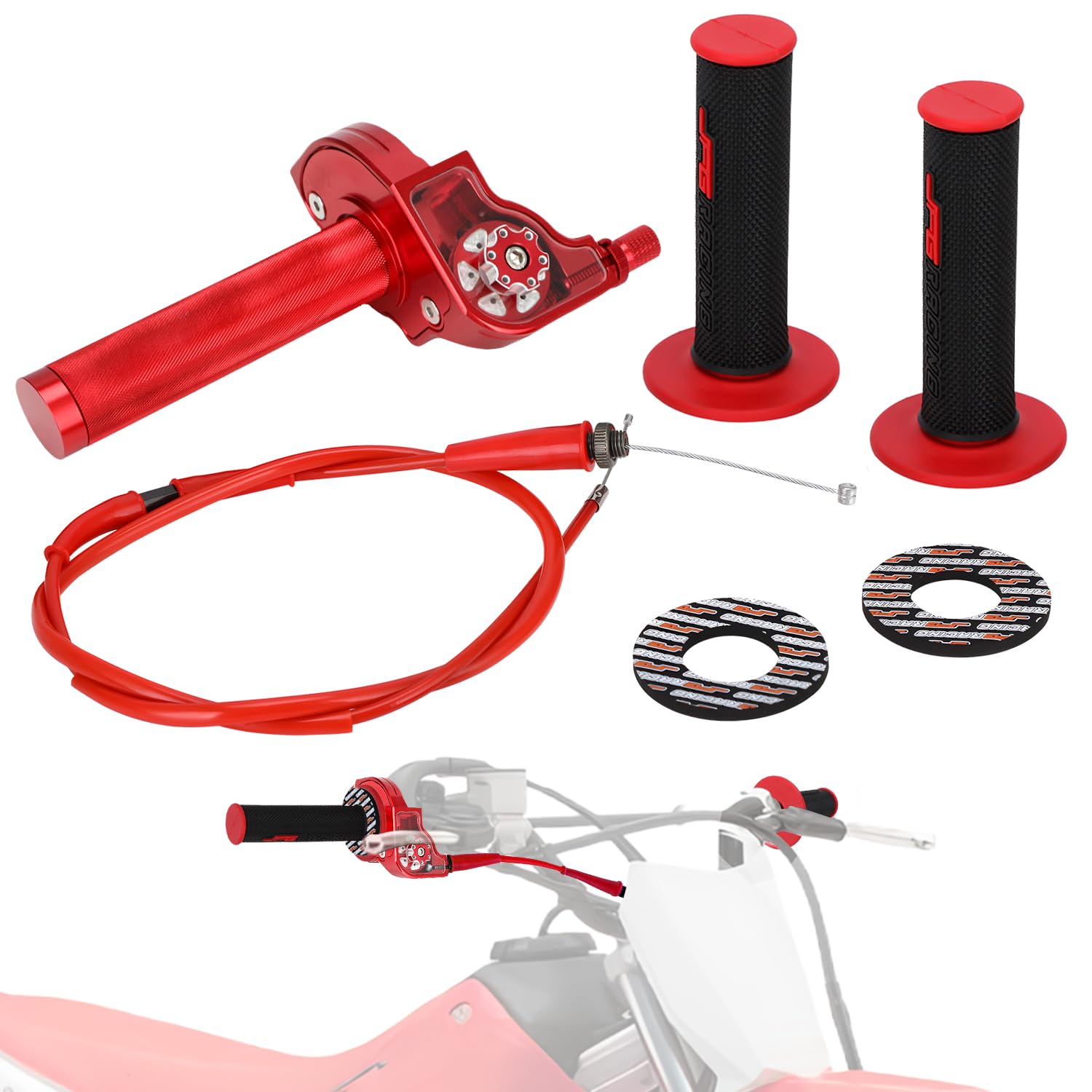 Conjunto Del Acelerador de Motocicleta de 7/8 Pulgadas 22 mm Cable Acelerador Moto de Extracción Rápida Universal Para Manillar de 50 110 125 150 200 250 CC Dirt Pit Bike ATV Mini Bike (Rojo)