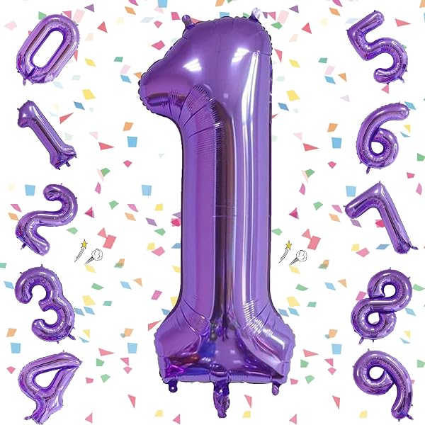 EXGOX 数字 バルーン パープル 大きい 誕生日 ナンバー 1 アルミ風船 32インチ ハッピーバースデー パーティー 成人式 入学 卒業式 記念日 お祝い 飾り付け - 1