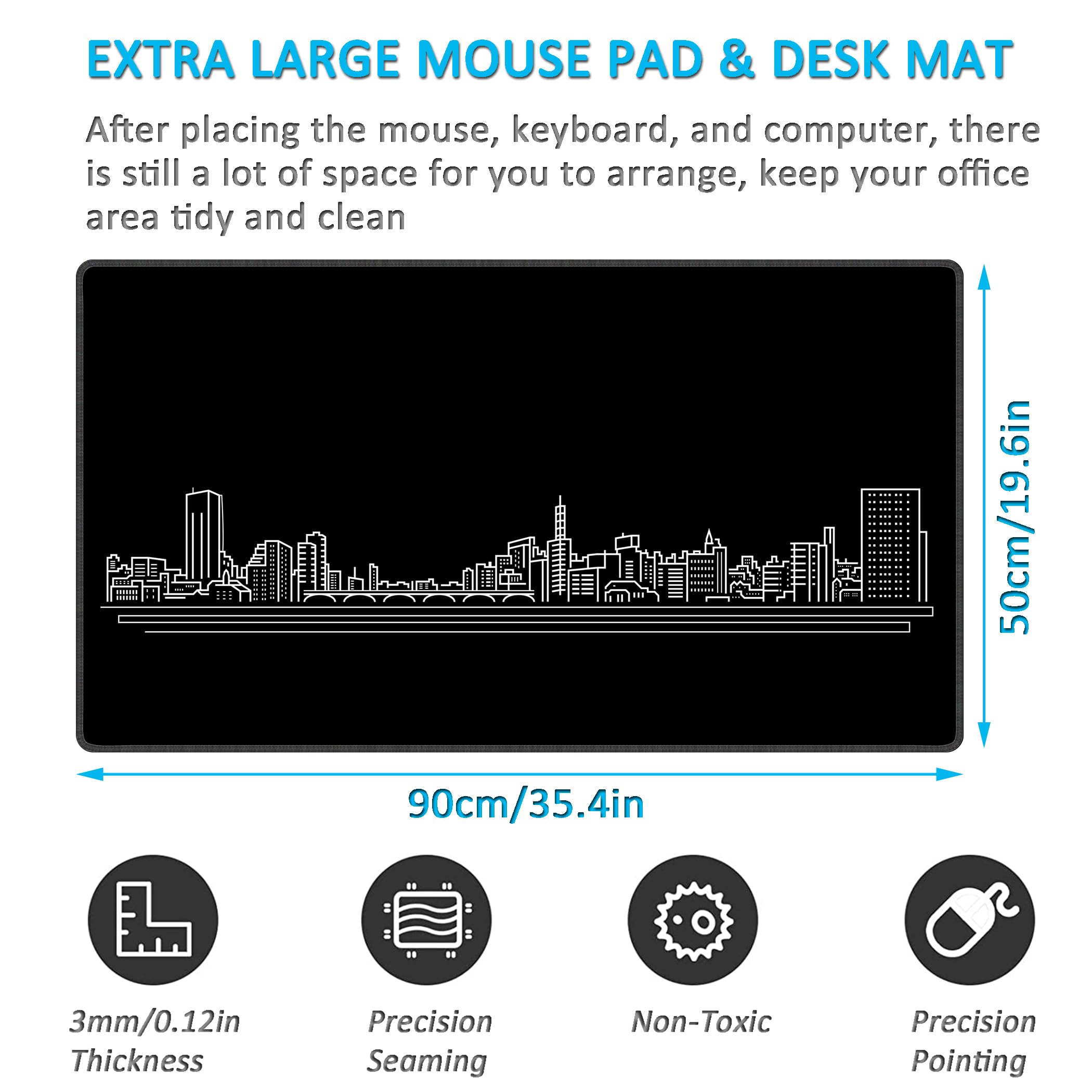 LL-COEUR Noir Grand Tapis de Souris de Jeu 90x50x0,3cm Gamer Tapis de Bureau Large et Étendu XXL Speed Gaming Mousepad pour PC, Clavier et Ordinateur XXL