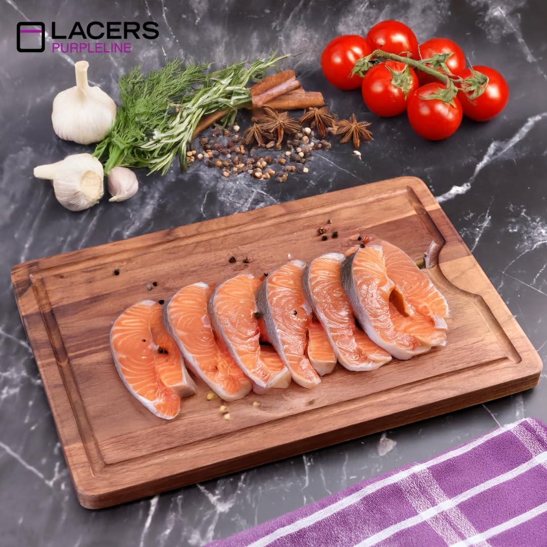 Lacers PurpleLine - Tagliere in legno di noce con scanalatura per succo, piedini antiscivolo e design elegante, per cucina, pane, carne e verdure, 385 x 255 x 20 mm