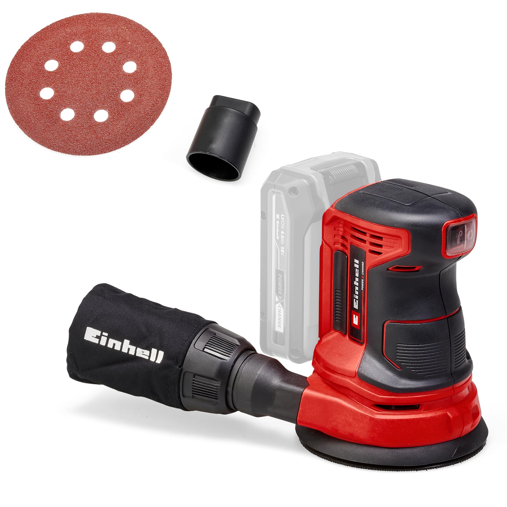 Power X-Change Cordless Random Orbital Sander - 18V Electric for Wood, Plastic and Metal - TE-RS 18 Li-Solo with Dust Collection (Battery Not Included), Red