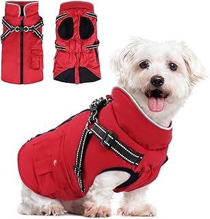 Woiil Hundemantel für Mittelgroße Hunde Winter Warmer Winter Wasserdicht Hundejacke Winddichter Wintermantel kuschelige Reflektierend Ärmellose mit Geschirr Outdoor Rot M product image
