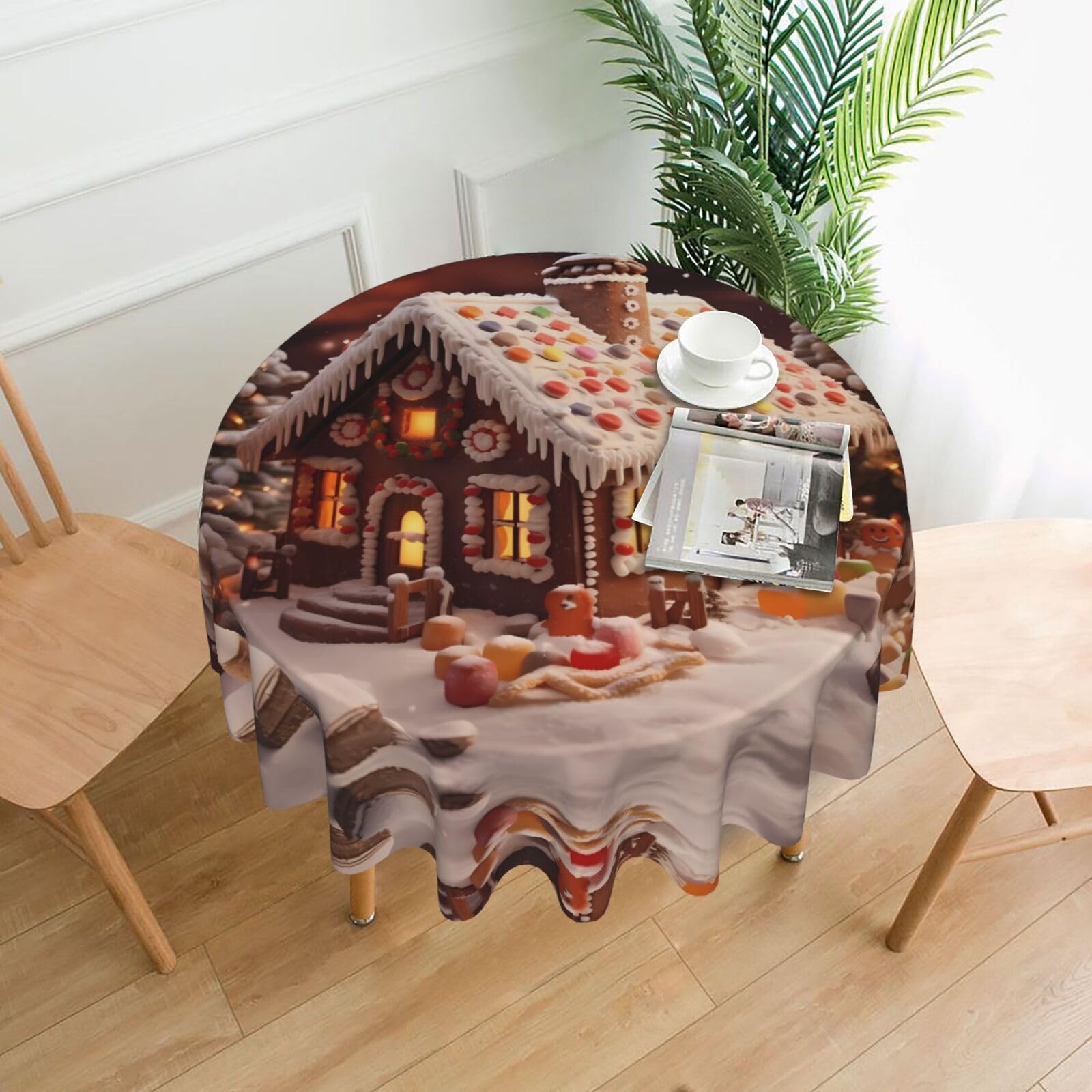 Nappe ronde de Noël imprimée village infroissable en polyester durable