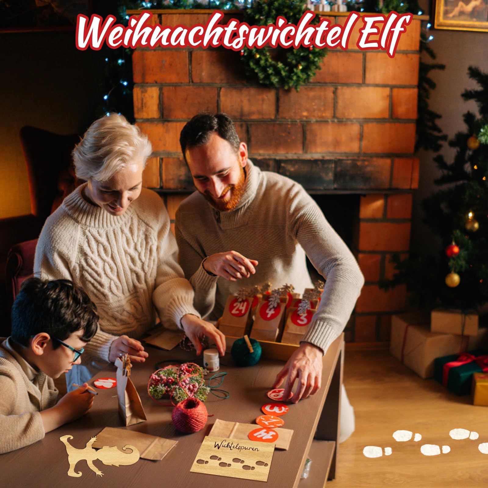 Kit 4 Pochoirs Empreintes Lutin De Noël - Père Noël, Traces, Traîneau, Vélo En Bois Pour Décoration - 8