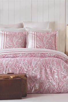 Double Duvet Cover Set Cotton Vintage Pink Paisley