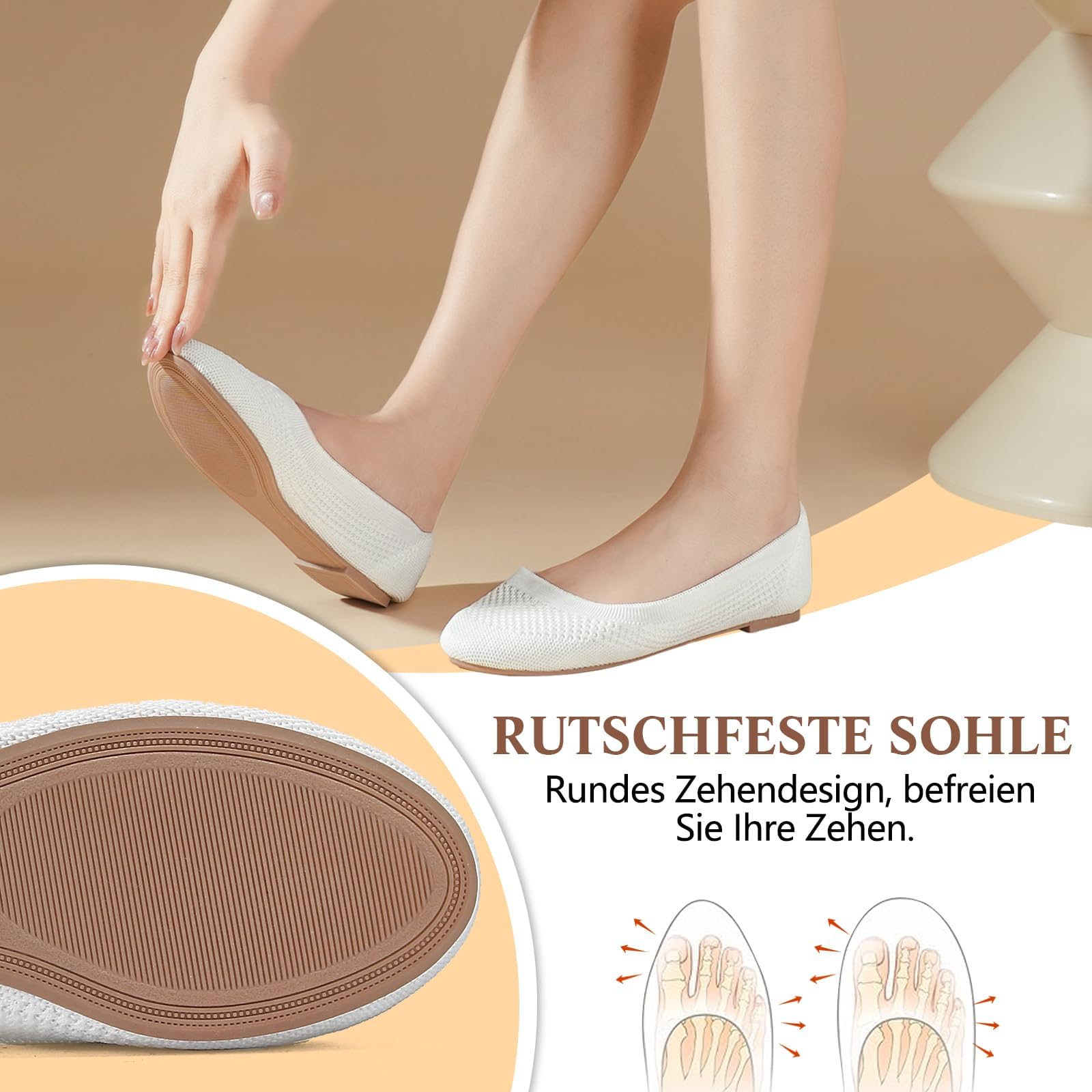Ballerines Femme Confortable Flats Rond Tricot Pointe Chaussures,Élégante Slip on Walking Robe Ballerines Pliable Chaussures pour Femmes Doux