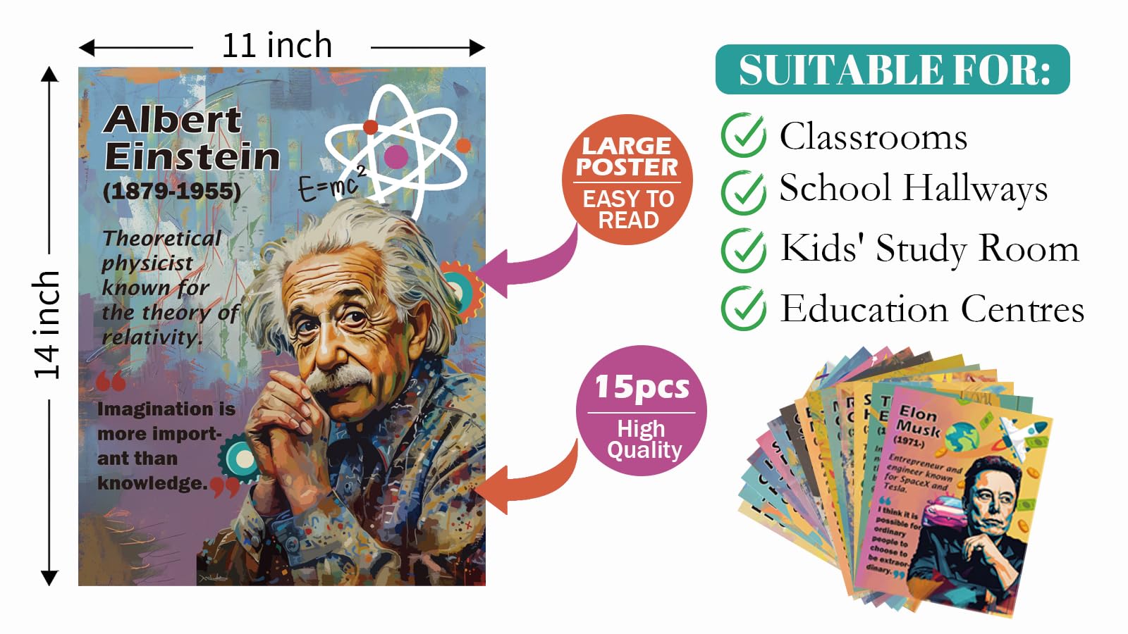 1step2dream Science Poster Classroom Set: 15 Vibrant 11x14 Educational Wall Art Featuring Famous Scientists - Ideal for Middle School, Science Labs & Bulletin Boards - Image 4
