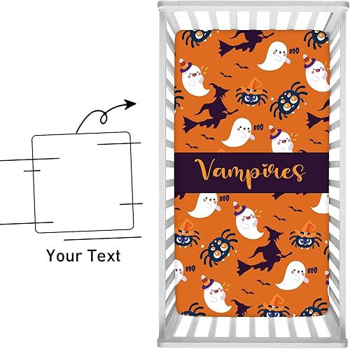 Miniatura 8 de Ropa de cama con nombre personalizado para niñas  2 piezas de sábanas naranjas de Halloween para niñas y niños, sábanas bajeras de algodón para niños