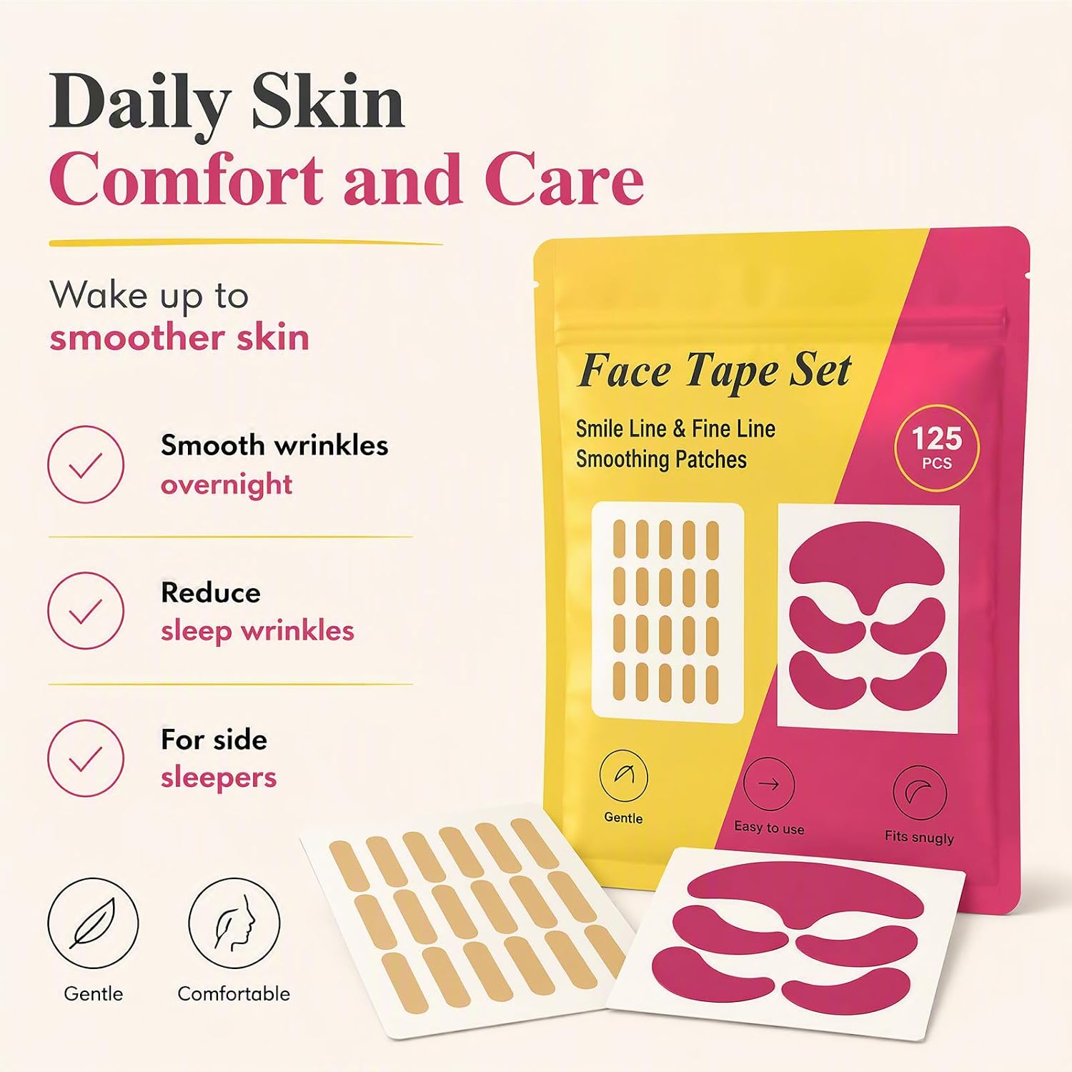 Face Tape for Wrinkles, Smile Line Patches for Face, Wrinkle Forehead Tape, Face Tape Lifting Wrinkle Patches Overnight, 125 Count, 2 Colours