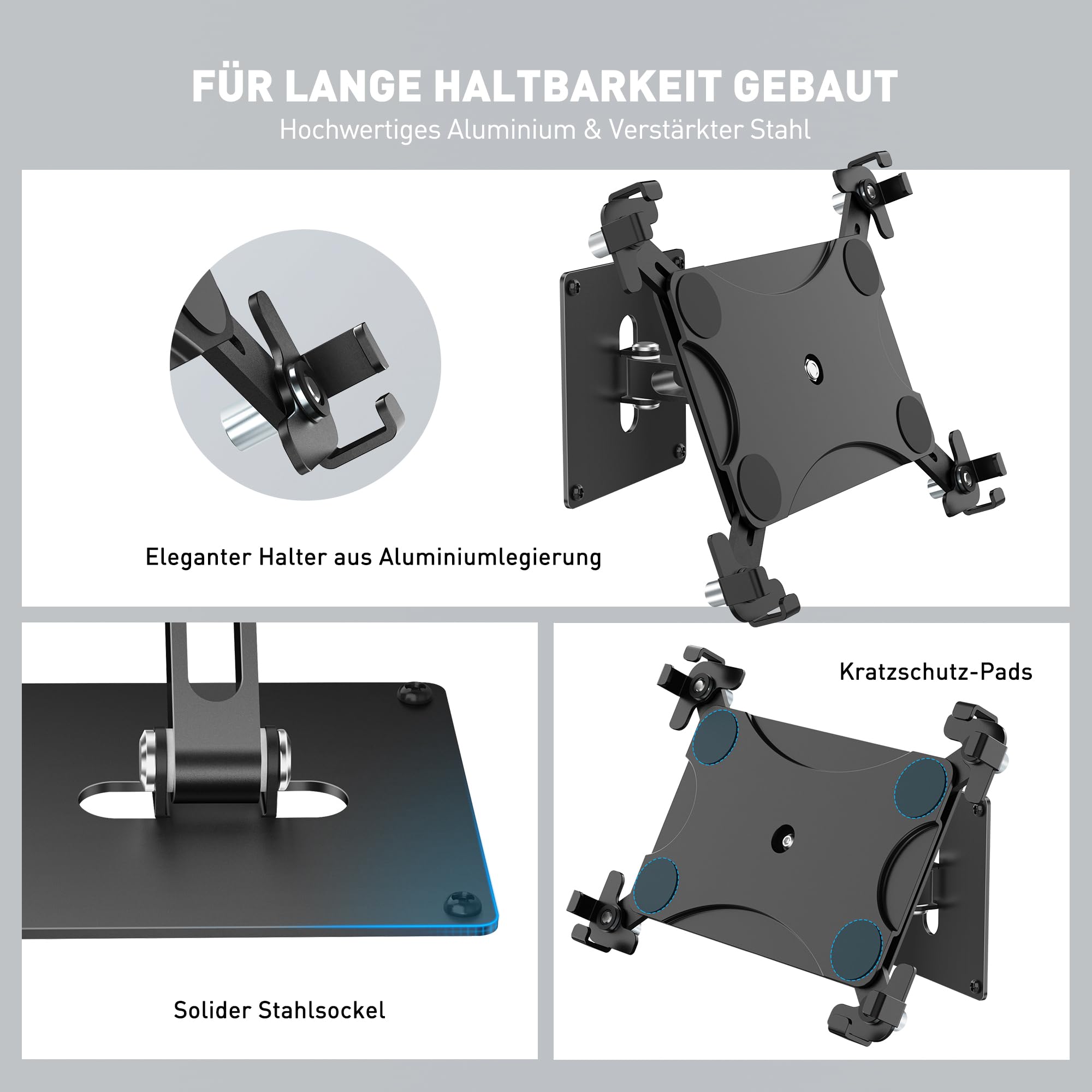 AboveTEK Universelle Tablet-Wandhalterung, Anti-Diebstahl mit abschließbarem Gehäuse, für 9,7"–13" Tablets, Robustes Aluminium, ideal für POS, 360° dreh- & neigbare VESA-Halterung-Schwarz
