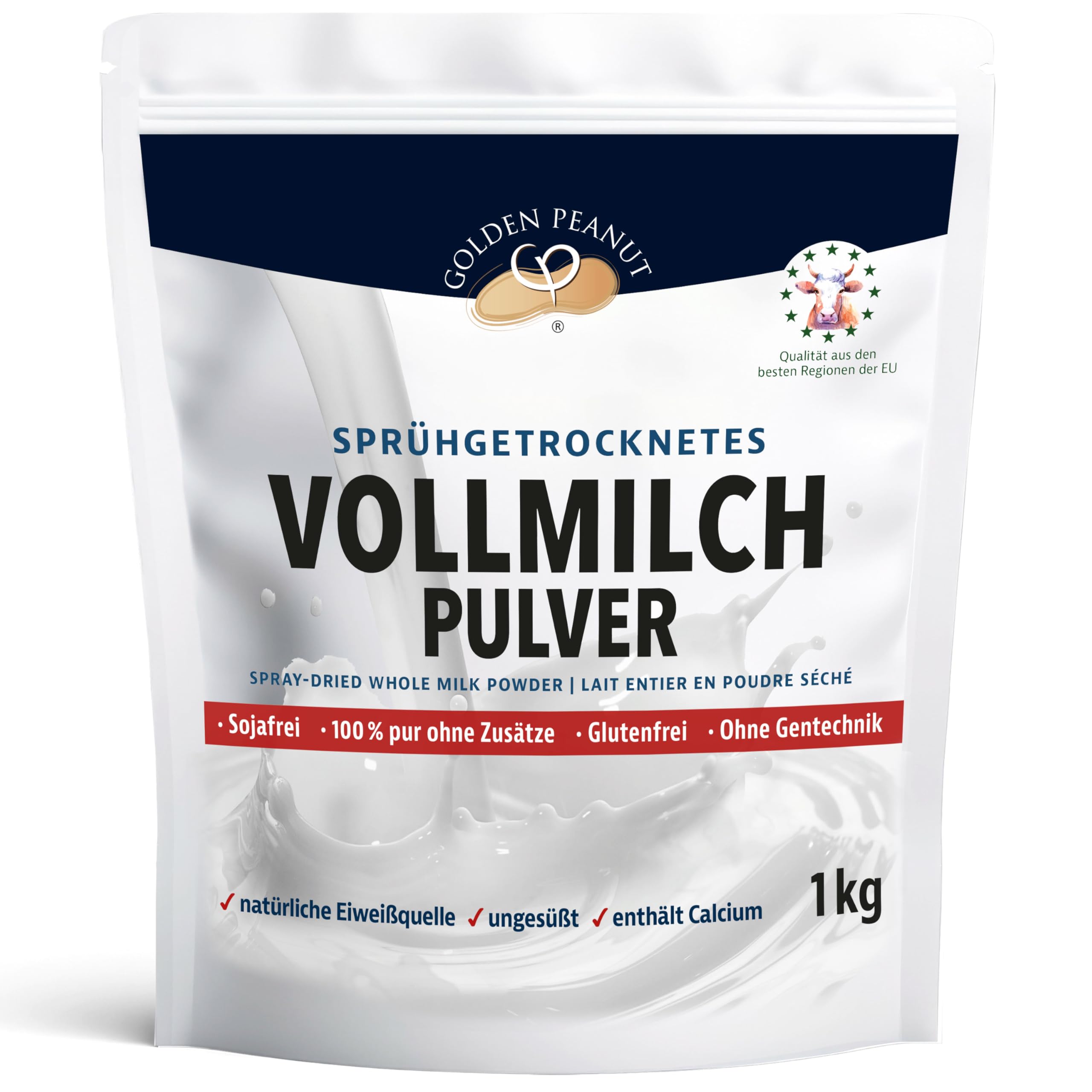 GOLDEN PEANUT Vollmilchpulver sprühgetrocknet 1 kg Trockenmilch Pulver Milch Backen Eiscreme Vorrat