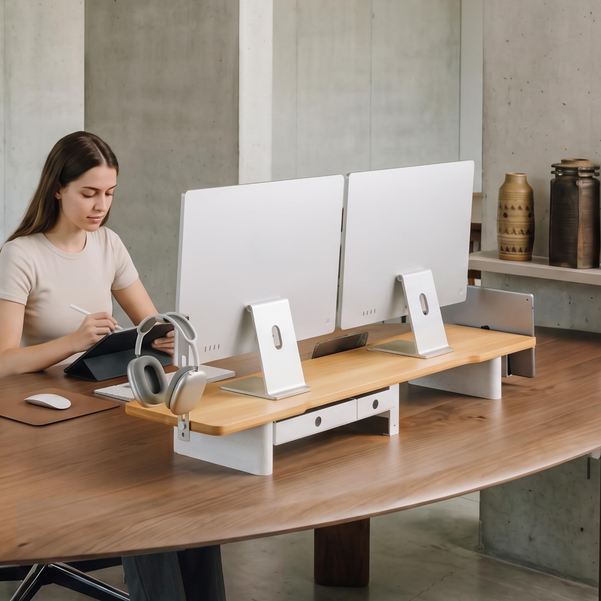 Fenge Supporto per Monitor, Multifunzionale Rialzo Monitor,Rovere Scuro