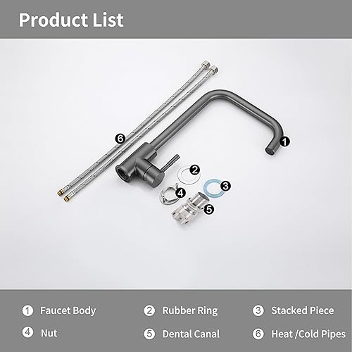 Miniatura 7 de Grifo de cocina, negro mate, grifo cuadrado de fregadero de cocina de una sola manija con manguera, adecuado para RV, dormitorio, cocina