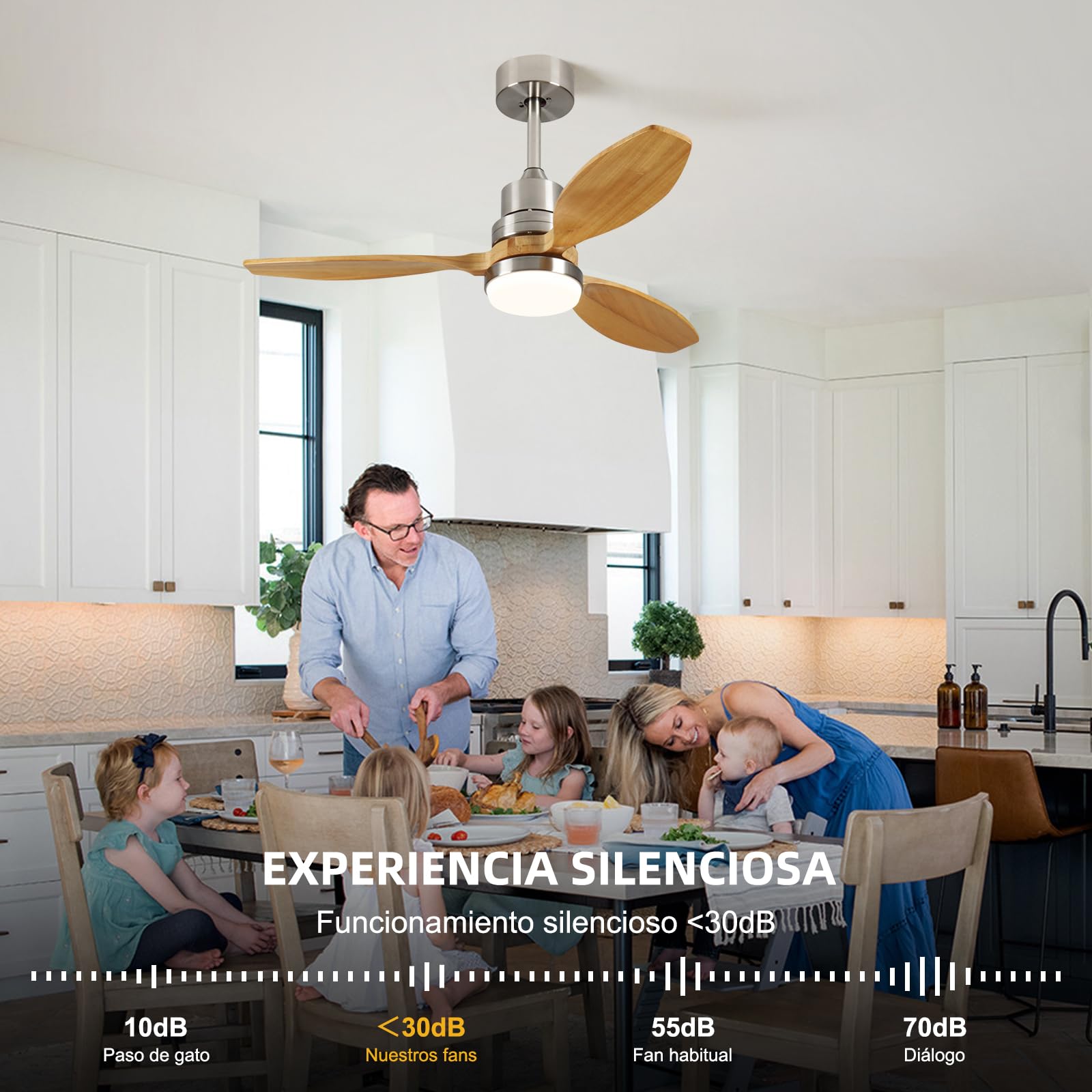 Ventilador de Techo con Luz y Mando a Distancia, Ventiladores de Techo de 107 cm con Lámpara Luz Led con Motor DC, 3 Aspas, 6 Velocidades, Silencioso, Temporizador, para Exterior Dormitorio Saló