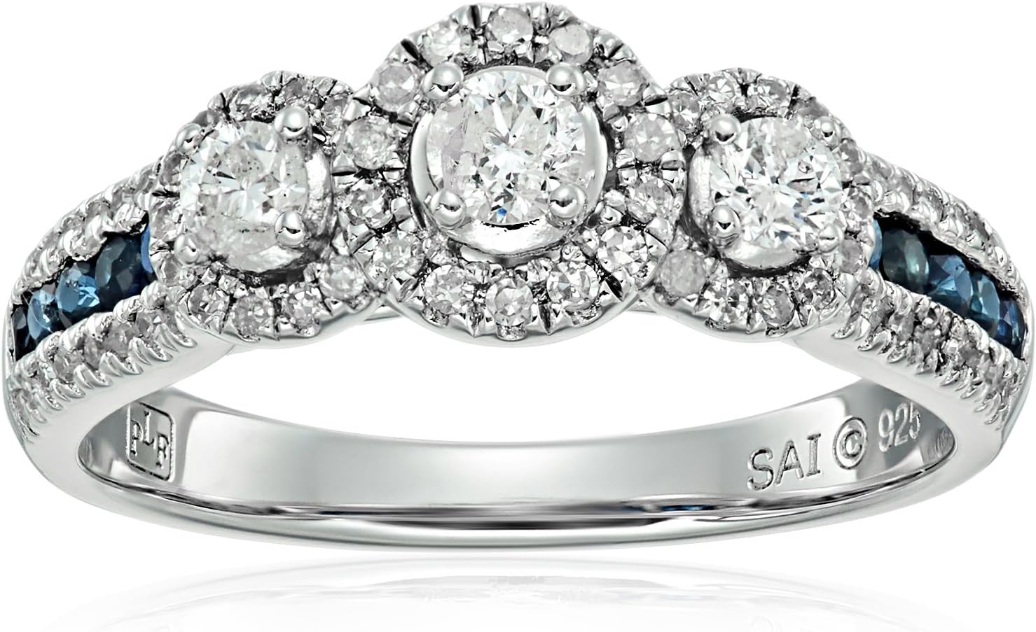 Amazon Collection Sterling Silver Diamond and Sapphire Engagement Ring ...