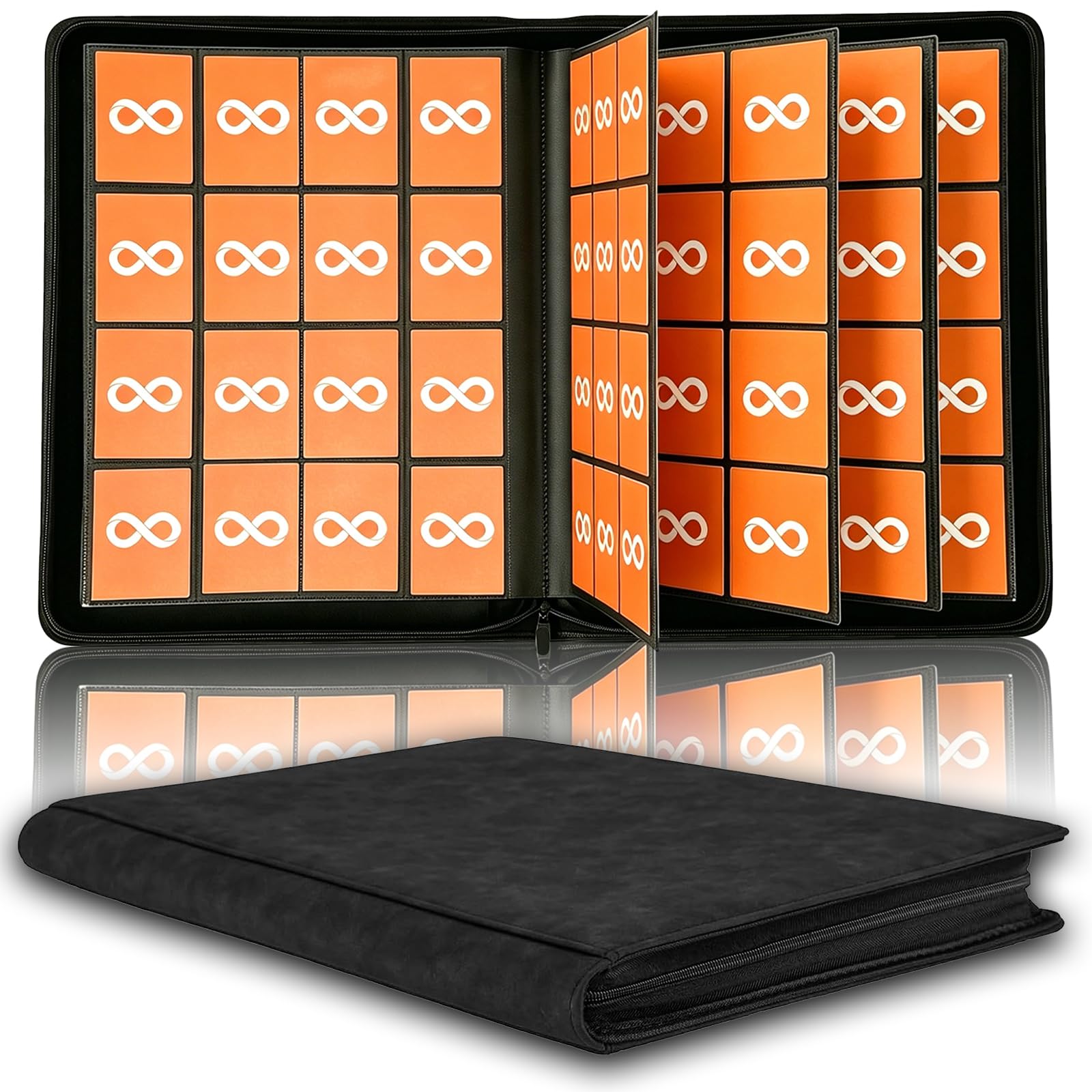 Álbum de recortes con 16 compartimentos, con cremallera, para 1024 tarjetas, álbum de recortes, carpeta grande, portátil, resistente al agua, para TCG, MTG, fútbol y tarjetas coleccionables (negro)