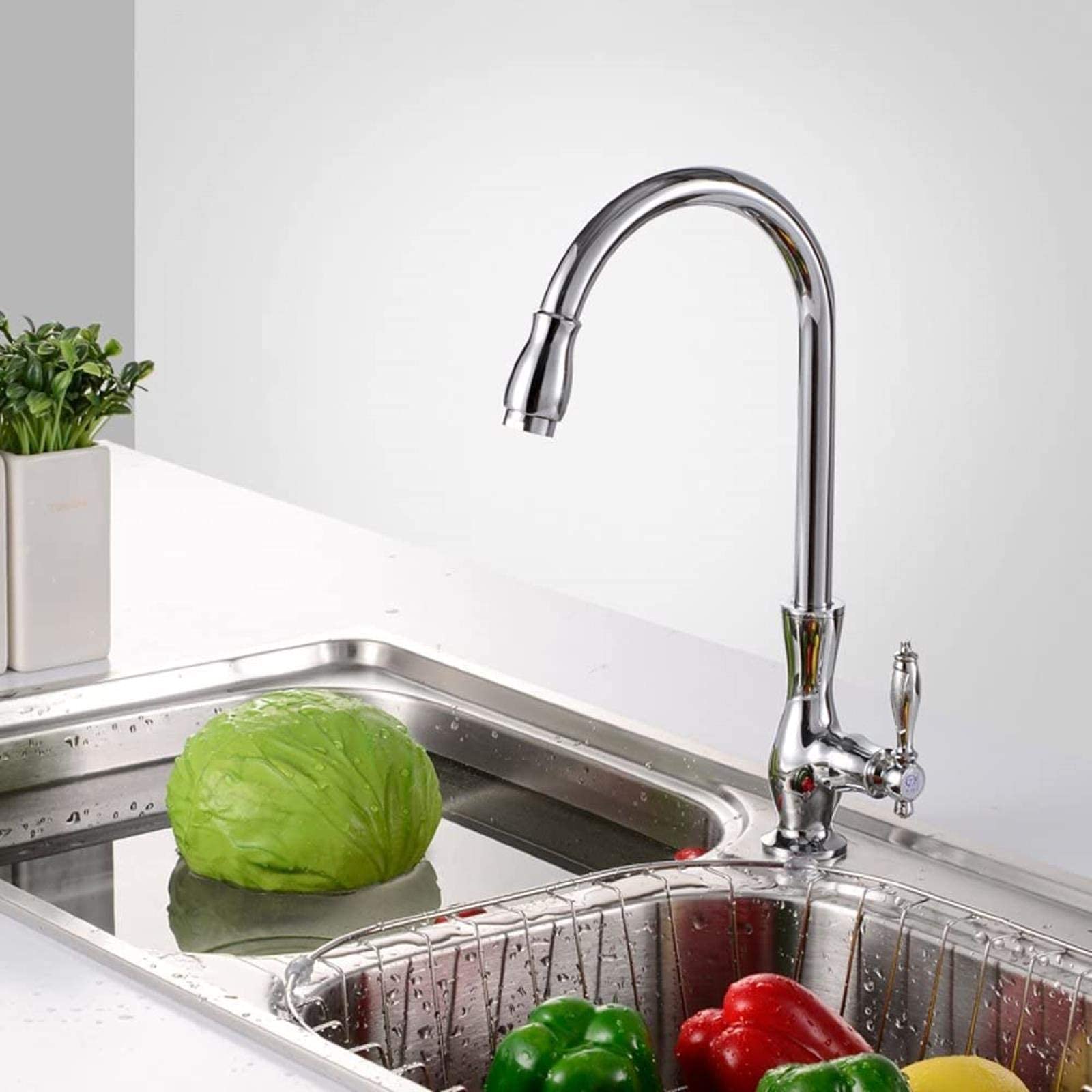 Robinet de cuisine en plein cuivre OKUOKA mitigeur rotatif haut de gamme