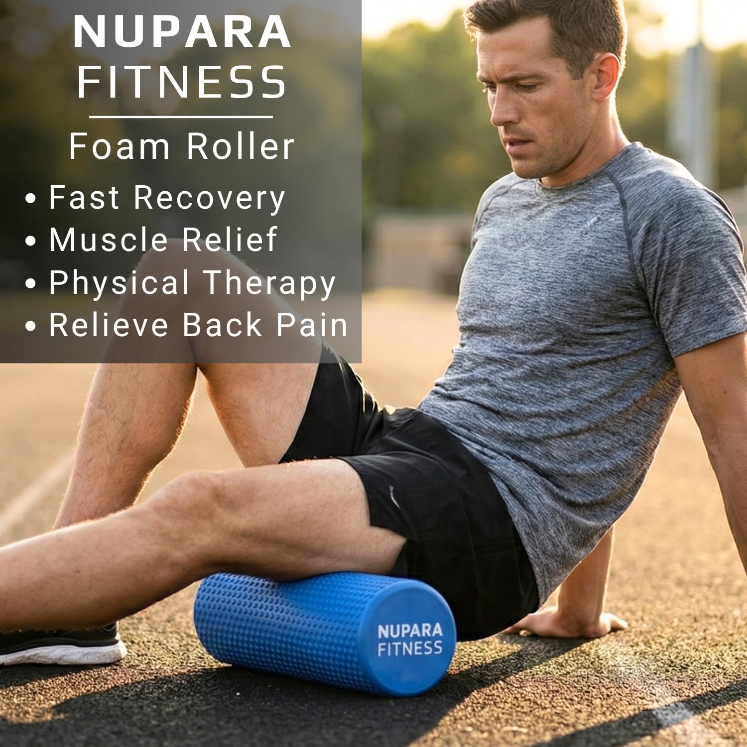 Rullo in schiuma per muscoli della schiena, gambe e tessuti profondi, per corsa, ciclismo, sport, esercizio, recupero, fisioterapia, yoga e pilates (blu scuro, 30,5 cm, medio)