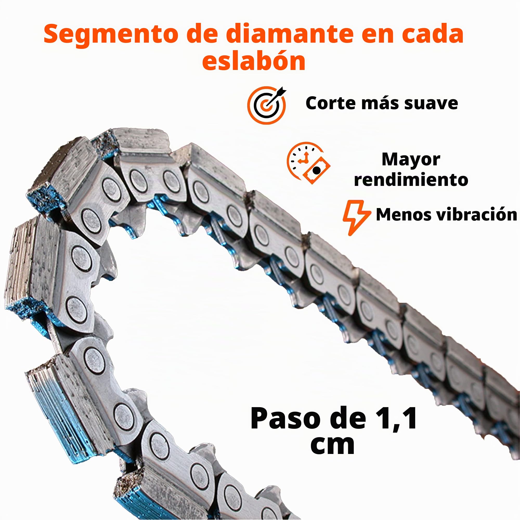 Cadena de motosierra de hormigón de 15/16 pulgadas, paso de 7/16 pulgadas, cadena de diamante para cortar hormigón, se adapta a ICS, motosierras hidráulicas Husqvarna, diamante de mesa