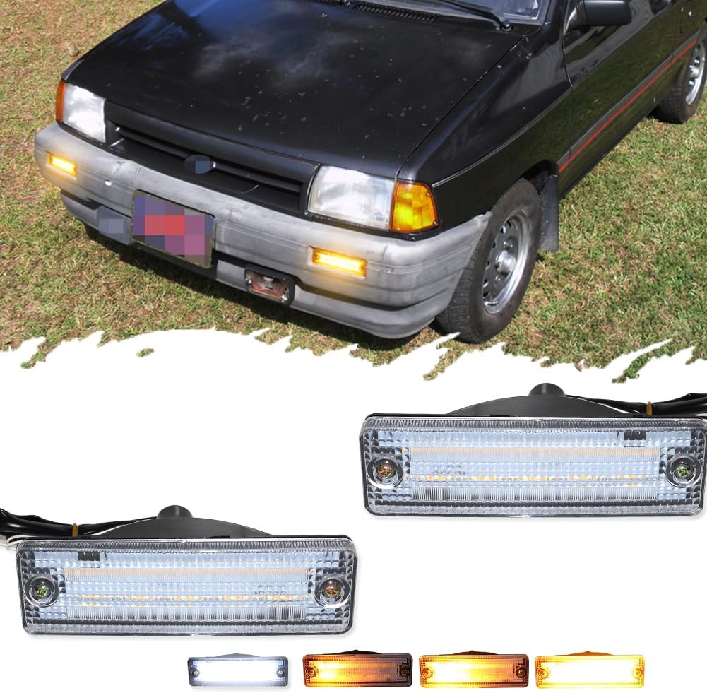 For 1988-1993 Ford Festiva & 1986-1993 Mazda 323, 626 / B-Series Truck / B2000 / B2200 / B2600 White Lens Amber/White LED Front Bumper Turn Signal Lights