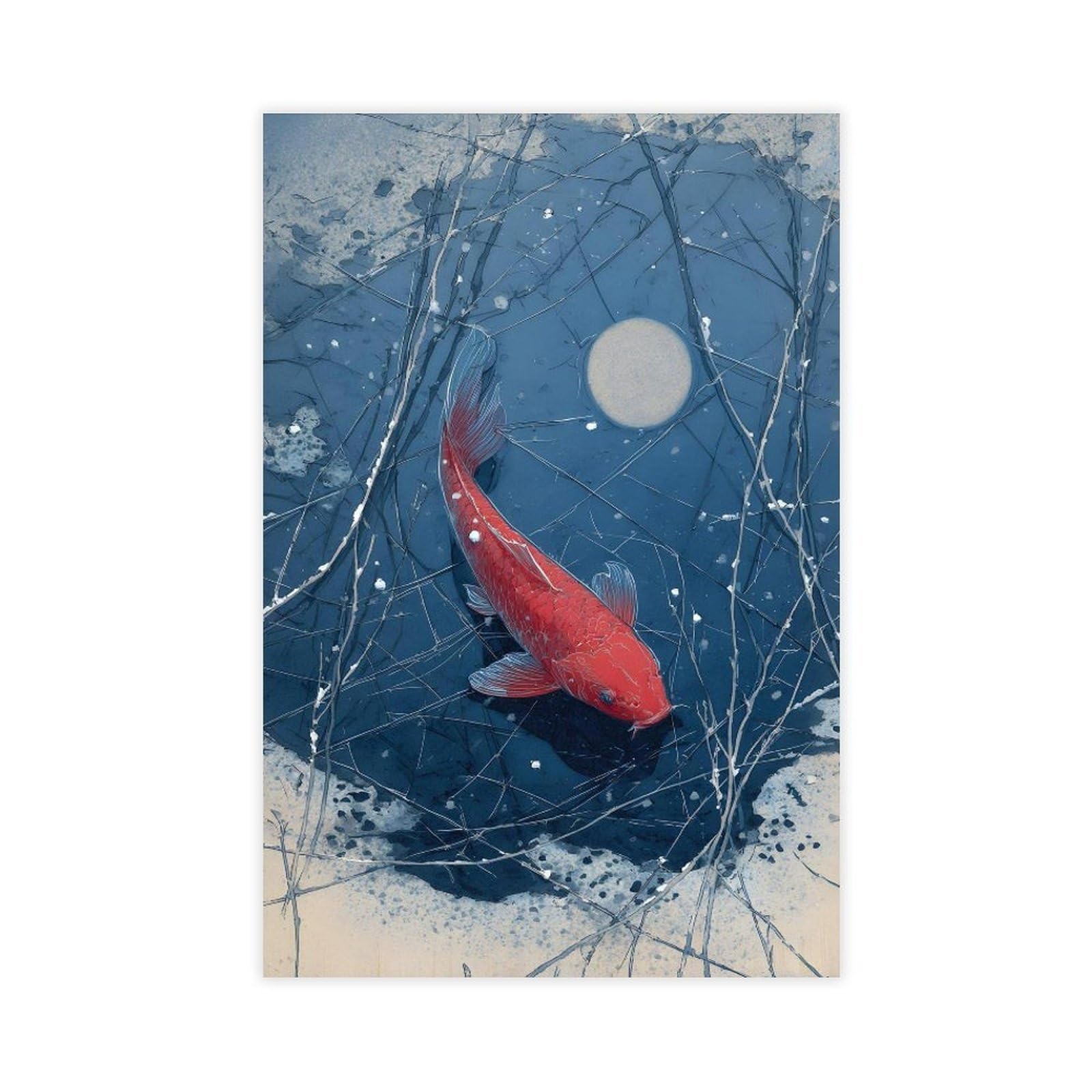Fvkfvk Unframe-Style Japanese Winter Koi Ice Pond Canvas Poster For Dorm Room Decor Gift