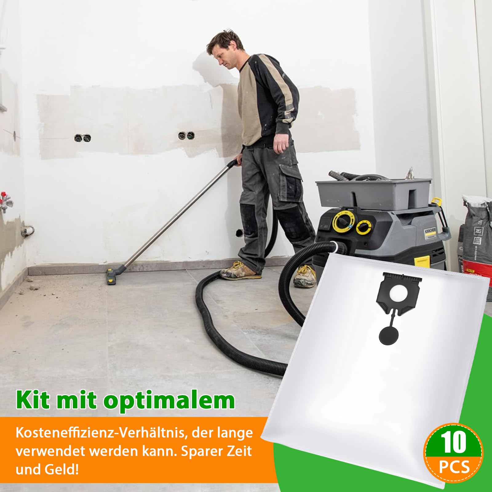 10 Stück Staubsaugerbeutel für Kärcher NT30/1 (2.889-154.0) Vliesfiltertüten, NT 30/1 30 L 30L NT 30/1 Ap Te L, NT 30/1 Ap L, 30L für Kärcher Nass-/Trockensauger Zubehör