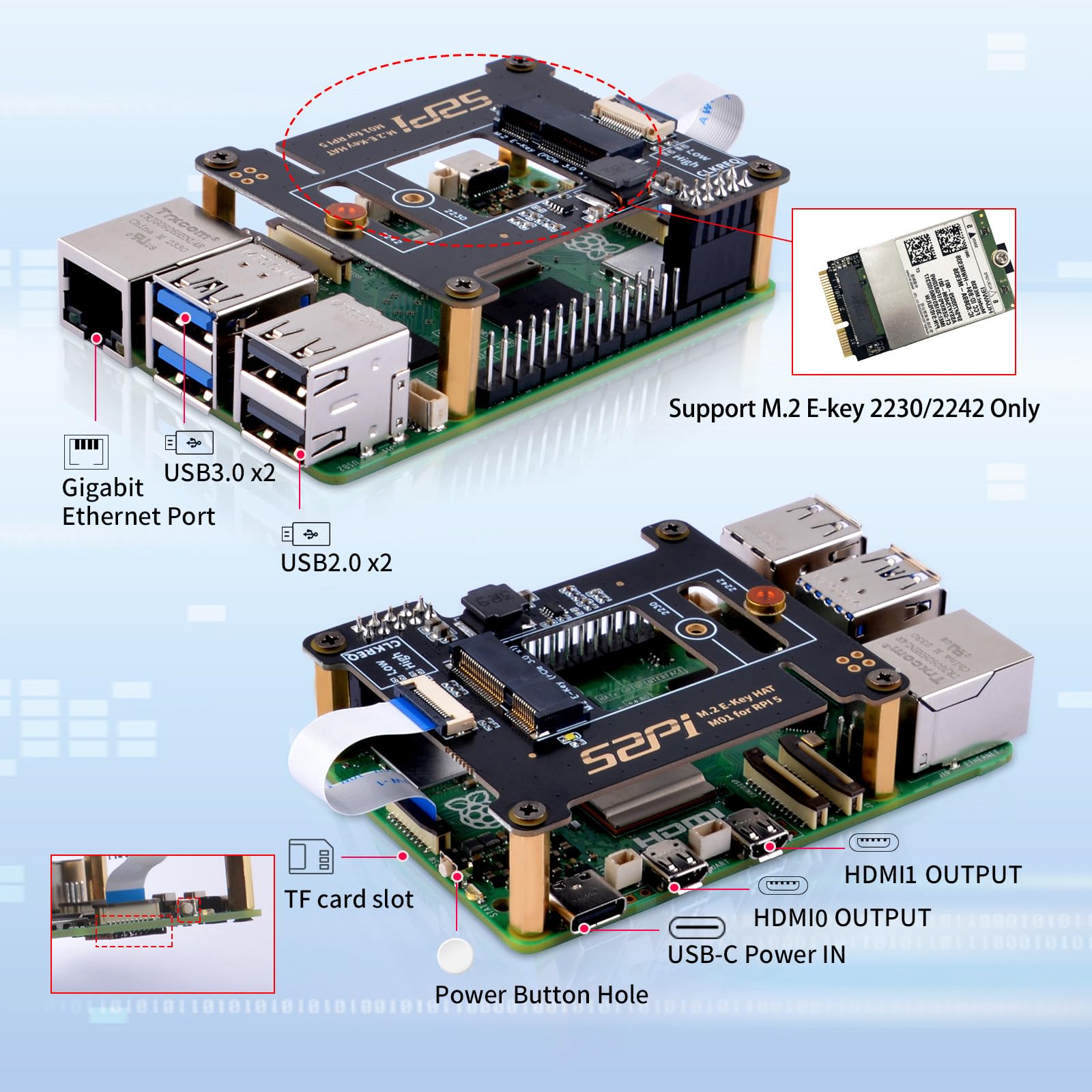 GeeekPi Metallgehäuse für Raspberry Pi 5, Support PCIe M.2 NVMe SSD Shield Top X1001 / X1000