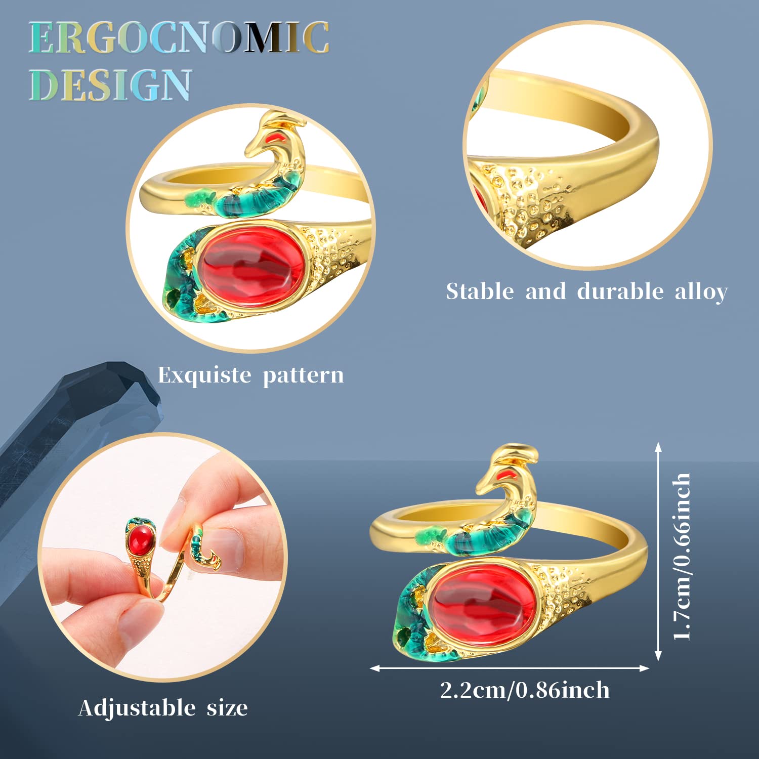 BENOSPACE 2pcs Knitting Loop Ring Adjustable Peacock Crochet Accessories Gold Open Finger Woven Rings Metal Yarn Guide Finger Holder Faster Braided Thimble Sewing Supplies for Home DIY Crafts Tools