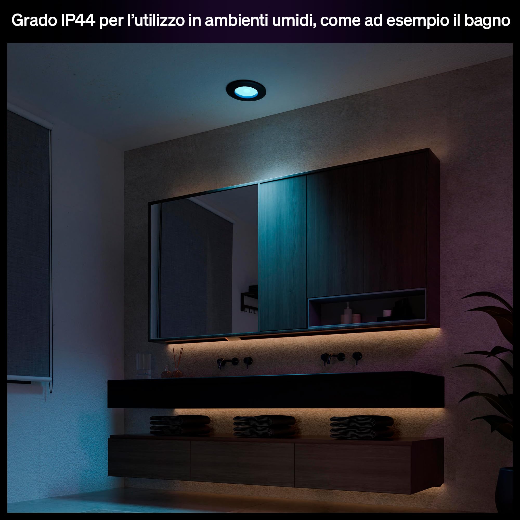 Philips Hue Slim Downlight, Plafoniera da incasso, 90 mm, Nero | Smart LED, 1500 lm, Luce diurna 1000 K-20000 K, Regolazione ultrabassa, Colore preciso, Controllo via app e bluetooth