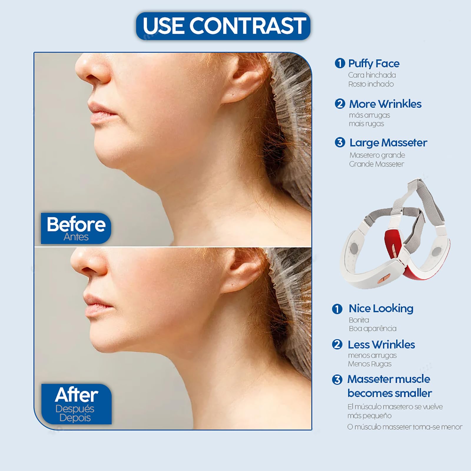 Dispositivo Eléctrico Para Adelgazar Facial En Forma De V, Máquina Reductora De Papada, 6 Modos Y 6 Niveles De Intensidad Ajustable, Perfil Compacto Y Aprieta El Músculo Facial, Para Piel Suelta