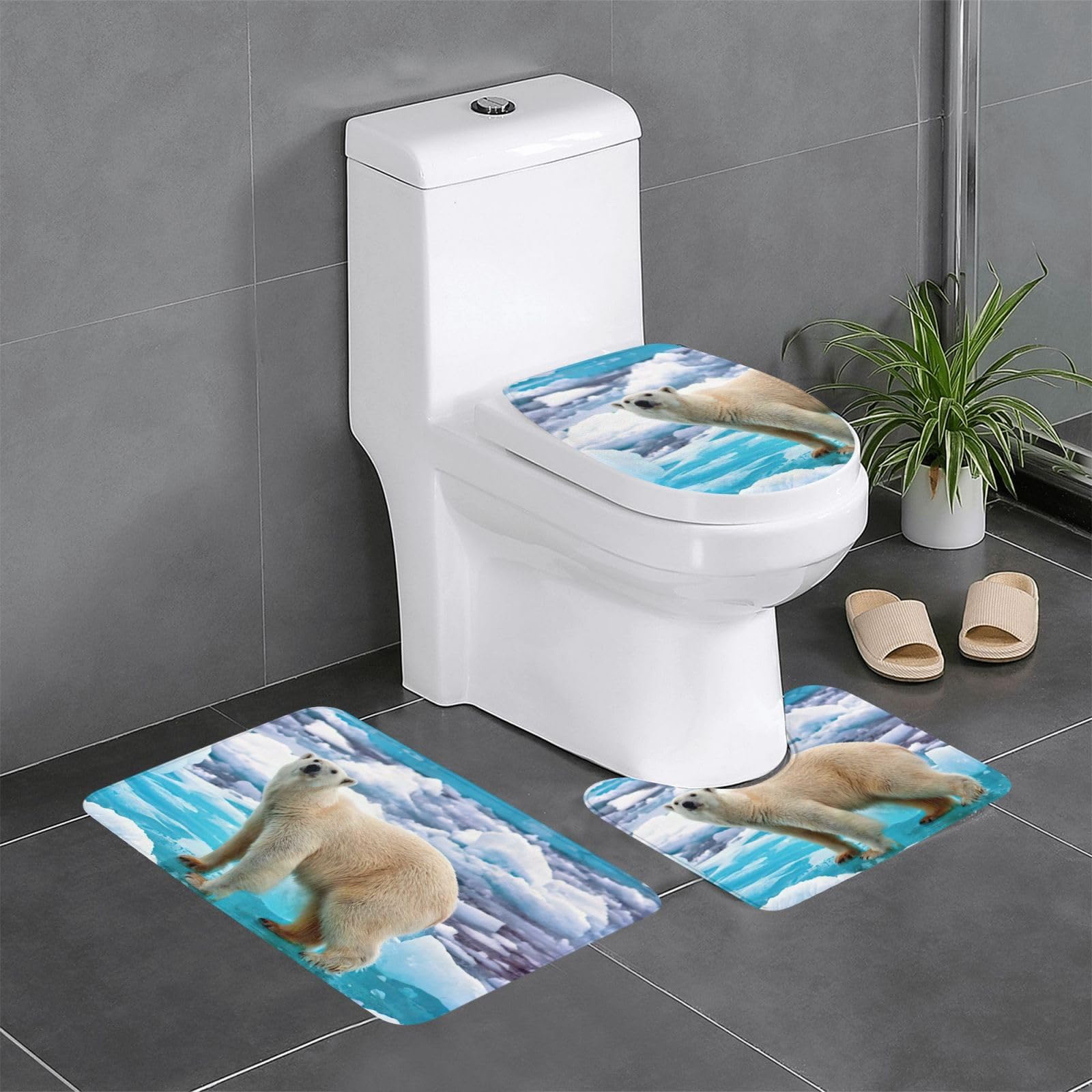 Lot tapis de bain antidérapants et absorbants lavables en forme de U motif ours