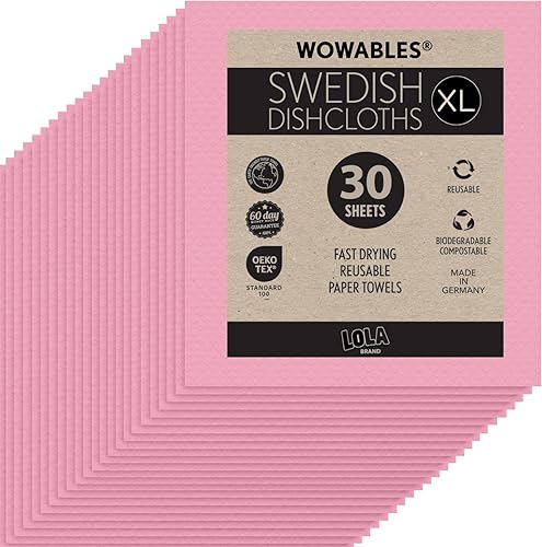 Paños de cocina suecos en rollo  30 hojas, ultra absorbentes, respetuosos con el medio ambiente, paños de esponja de celulosa, toallas de papel