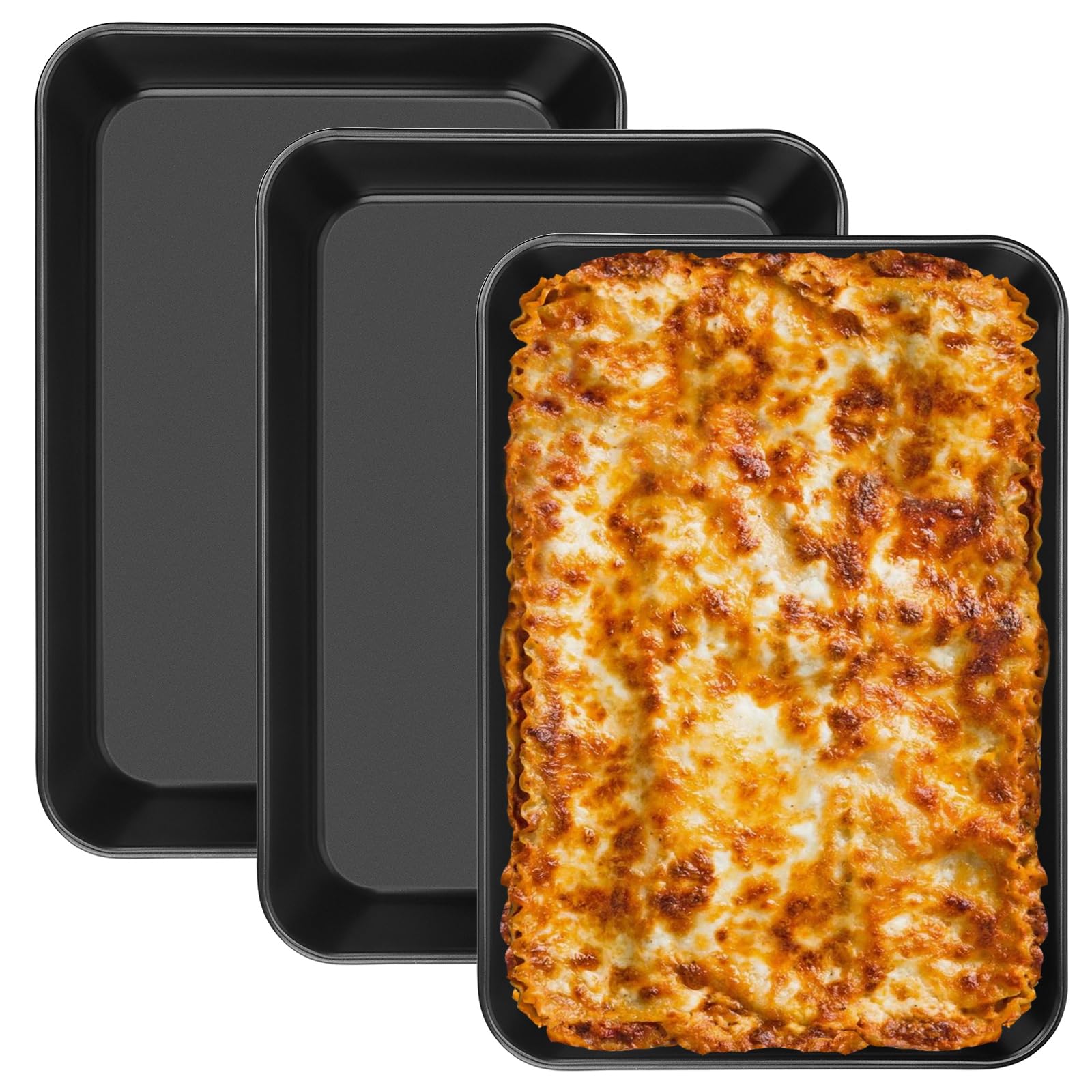 Plaque de cuisson profonde 5 cm en acier carbone plat à lasagne noir 34x24 cm pour brownie