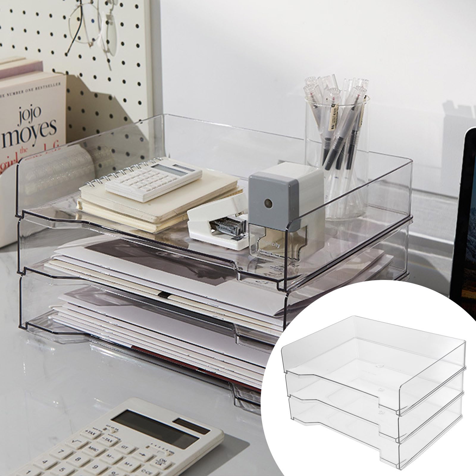 SHERCHPRY 3 Stück Büroaufbewahrungsbehälter aus Kunststoff mit Transparenten Fächern Leicht und Stapelbar für Schreibtisch und Büroorganisation