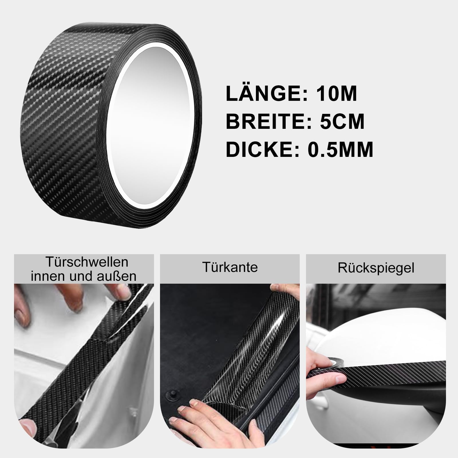 Tiras de Fibra de Carbono Película Protectora,Cinta Umbral Fibra Vinilo Carbono Negro, Tira de Protección del Umbral de Puerta Coche，Umbral De Puerta De Coche Pegatina Antirrayas (5cmx10m)