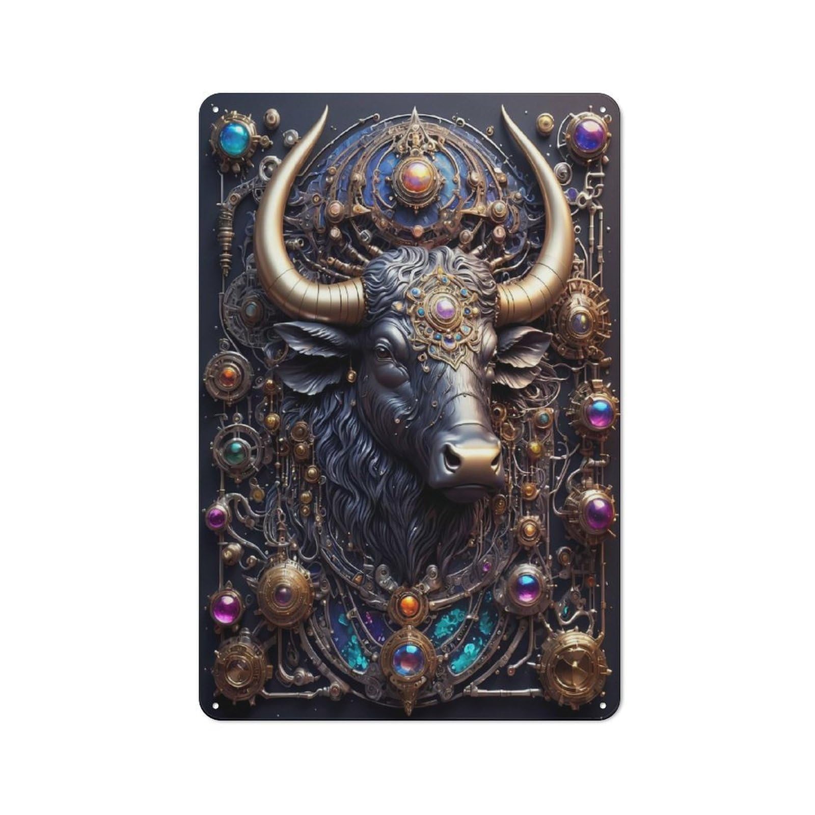 Junmoney Style-2 For Hobby Room Or Studio, Steampunk Mighty Bull Rustic Tin Wall Plaque 30X20cm, For Vintage Wall Decor Fans, For Metal Sign Collectors