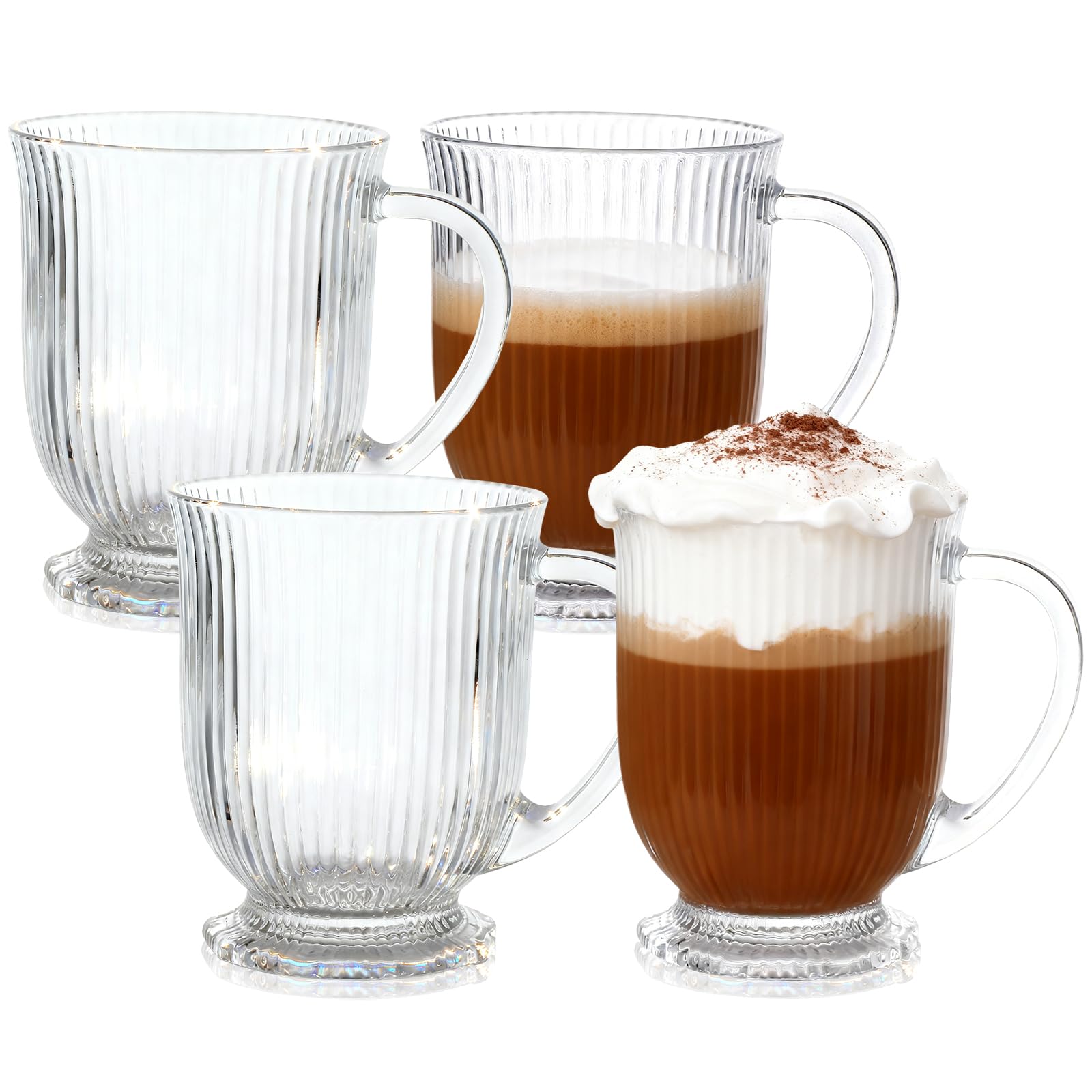 Tasse en verre côtelé anti-brûlure 480ml transparente pour grand café et thé