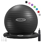 Fitvids Balance Ball with Inflatable Ring Base Kits, 65cm 26-inch Anti-Burst and Slip Resistant Exercise Yoga Chair for Home or Office Desk, Includes Air Pump, Black