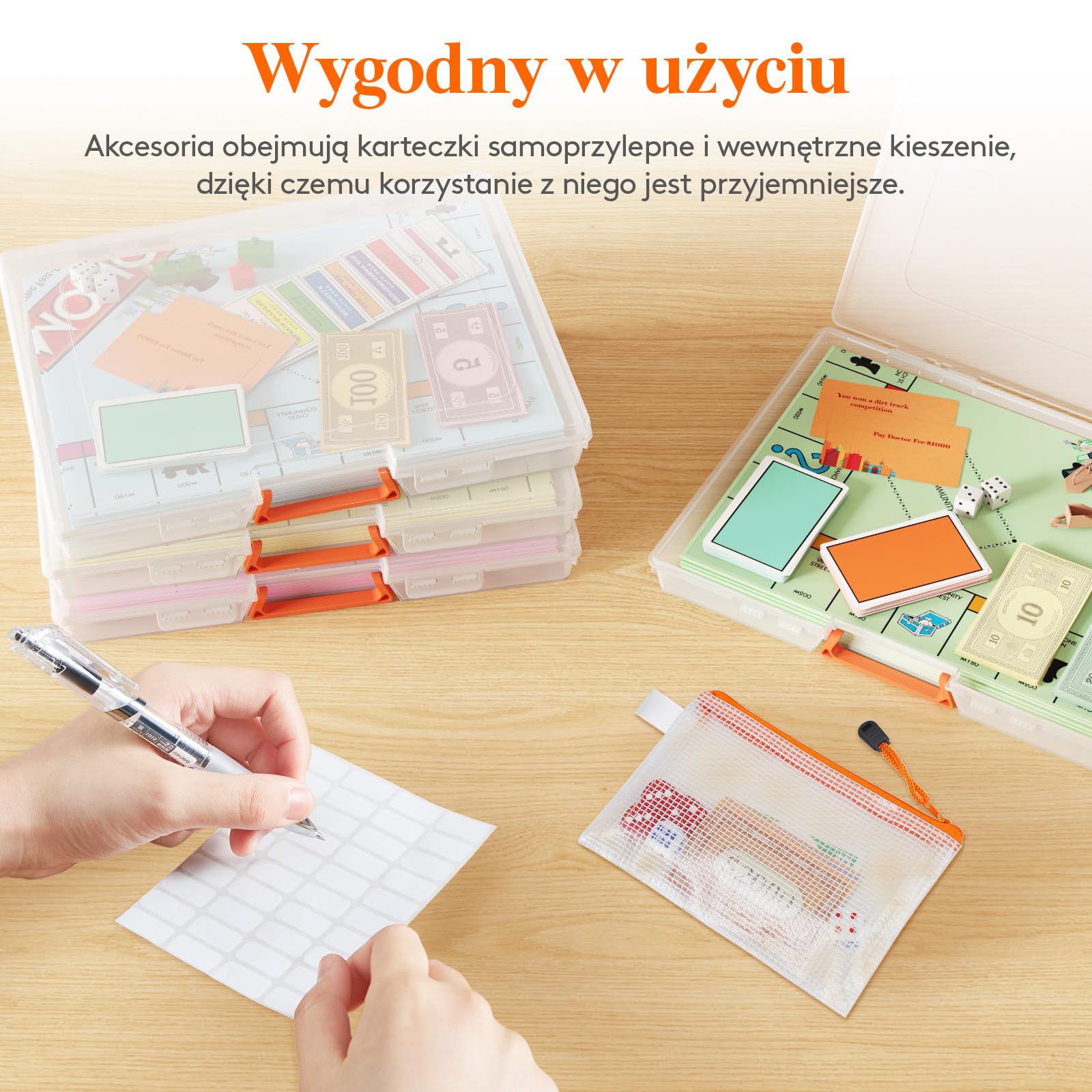 Lifewit 12 Pack Plastikowe Organizatory Gier Planszowych i Przechowywanie z Dodatkowym Woreczkiem Zamek, Przenośne Pudełko do Przechowywania Projektów do Papieru A4, Pliku, Dokumentów