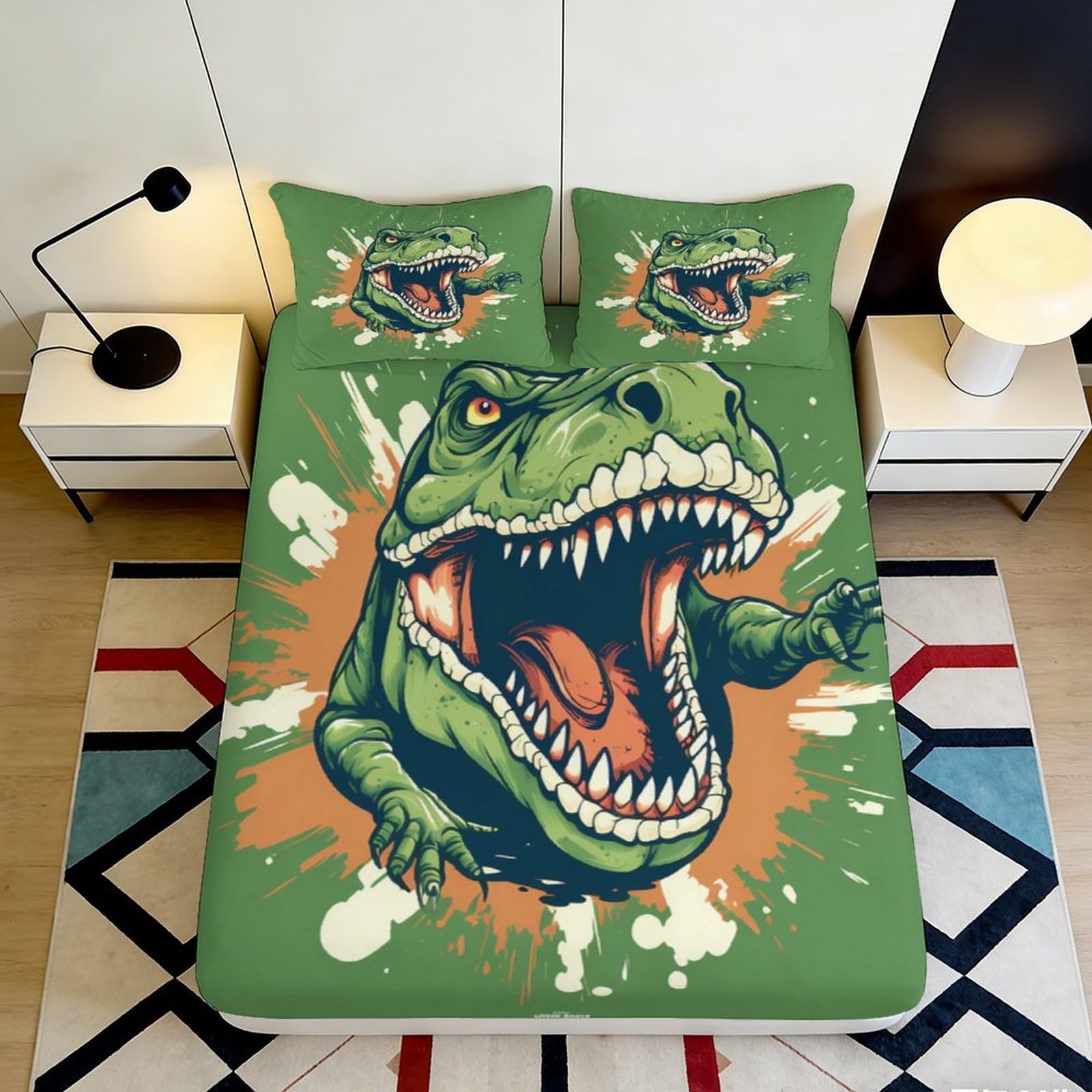 Pnayamiorkfel Style-10 3D Printed Dinosaur Green Fitted Sheet Microfiber Soft Bedroom Decor T-Rex Bed Cover For Mattress Protection 90X200x25cm