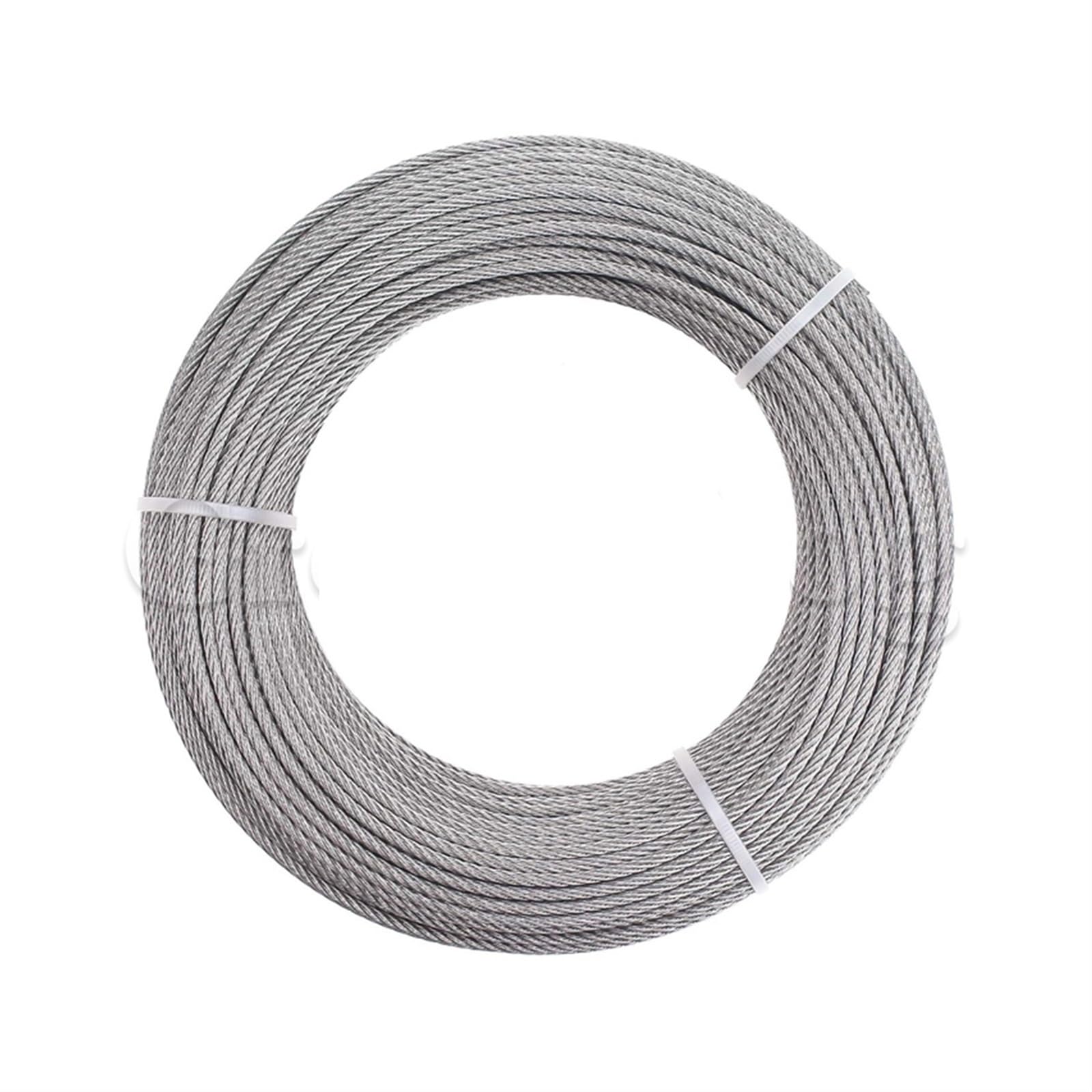 Fune Metallica Fune metallica in acciaio inossidabile 304 50M/100M Cavo di sollevamento for pesca morbido 7 * 7 Stendibiancheria 1mm/1.2mm/1.5mm/2mm Corda In Acciaio (Size : 2mm, Color : 100M)