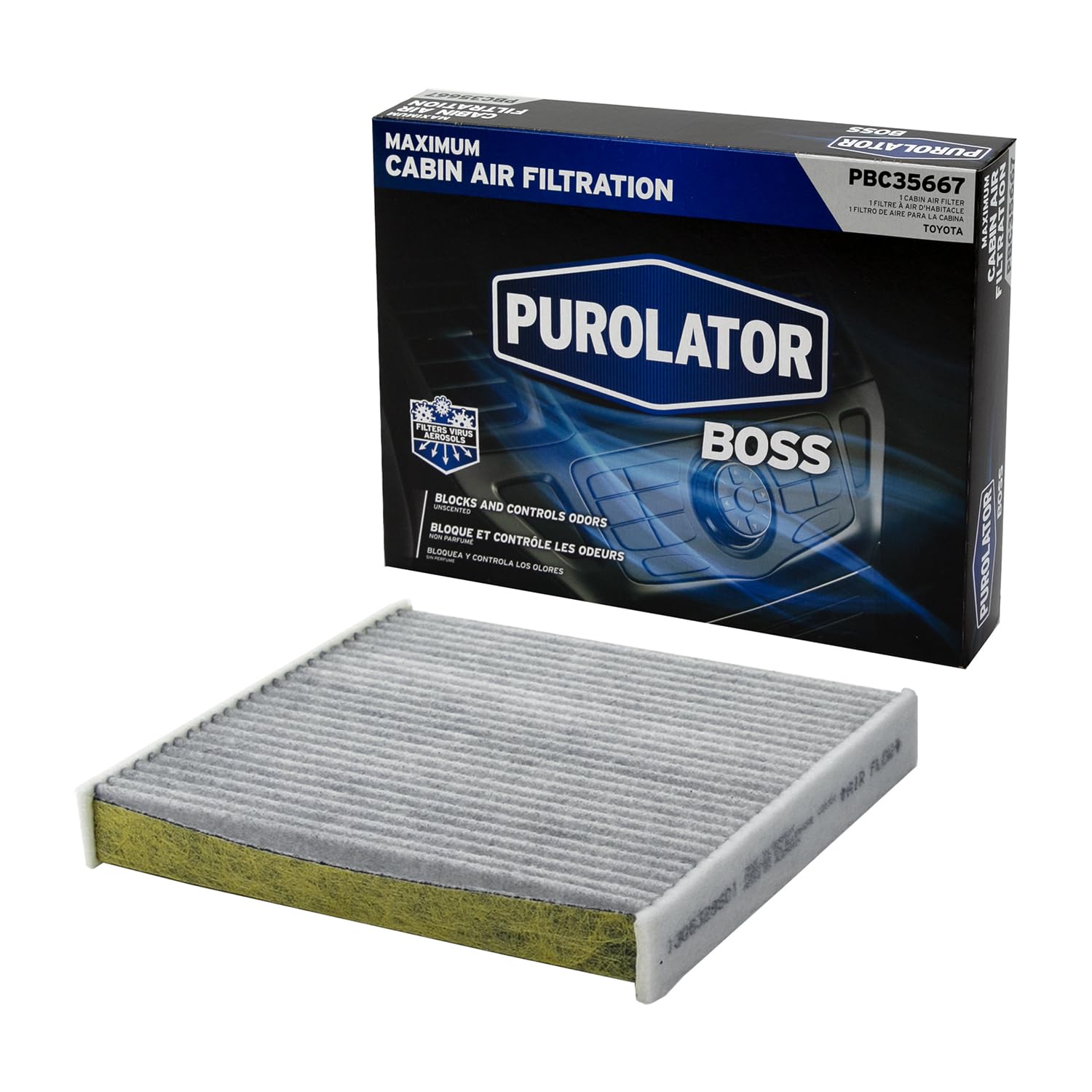 Purolator PBC35667 PurolatorBOSS Automotive Cabin Air Filter with Activated Carbon, Car & Truck Passenger Compartment OEM Filter Replacement for
