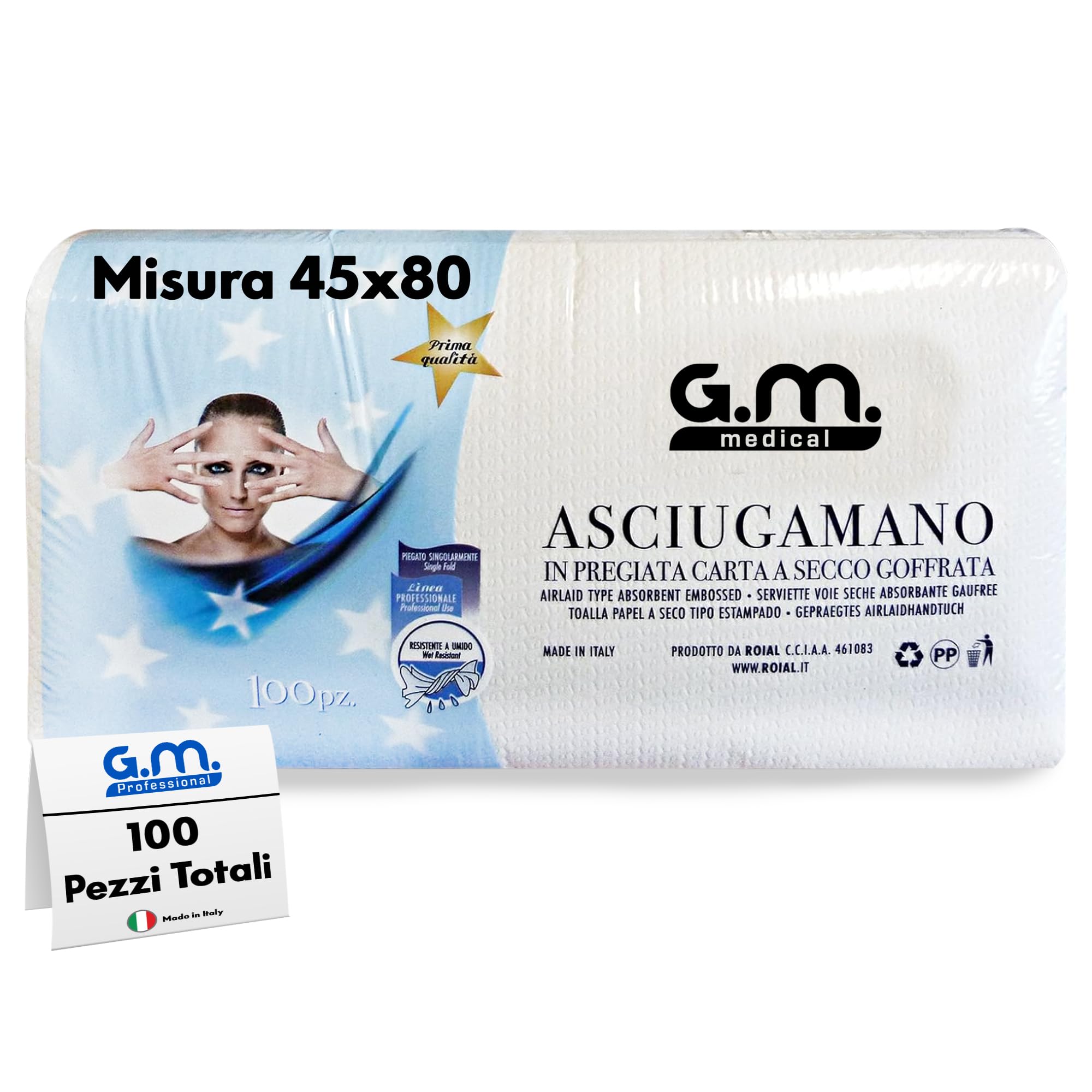 GM 100 Pezzi (Certificati) Asciugamani Monouso Goffrati, Misura 45x80cm, Morbidissima e Pregiata Carta a Secco a Nido D'ape, Parrucchieri, Estetisti, Pedicure, Hotel, Utilissimi x Casa