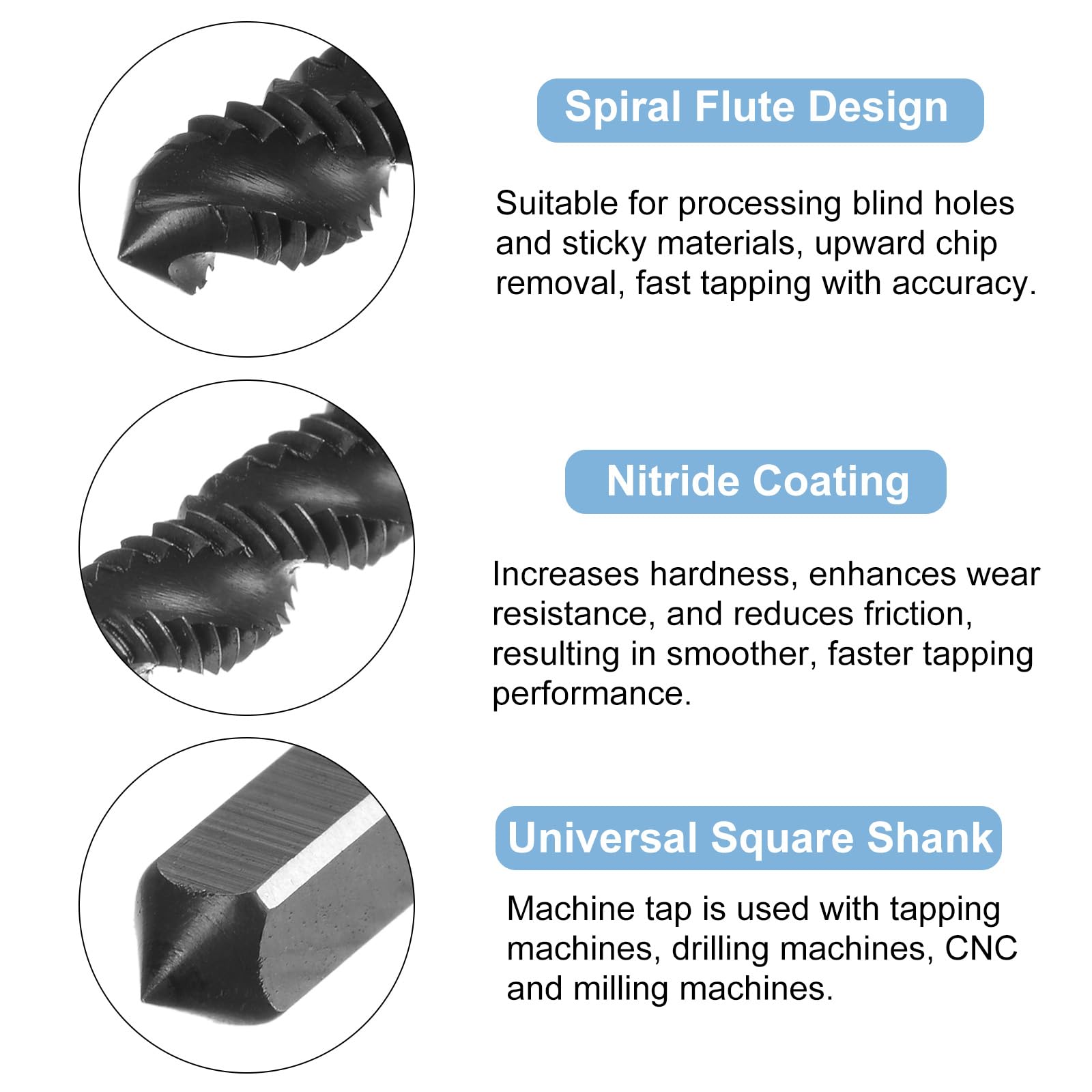 QUARKZMAN 8pcs Métrique Spirale Flûte Filetage Taps, M5 x 0,8 H2 Vis Filetage Robinet, Nitrure Revêtement 6542 Élevé Vitesse Acier Machine Tapotement Outils pour Machiniste Réparation