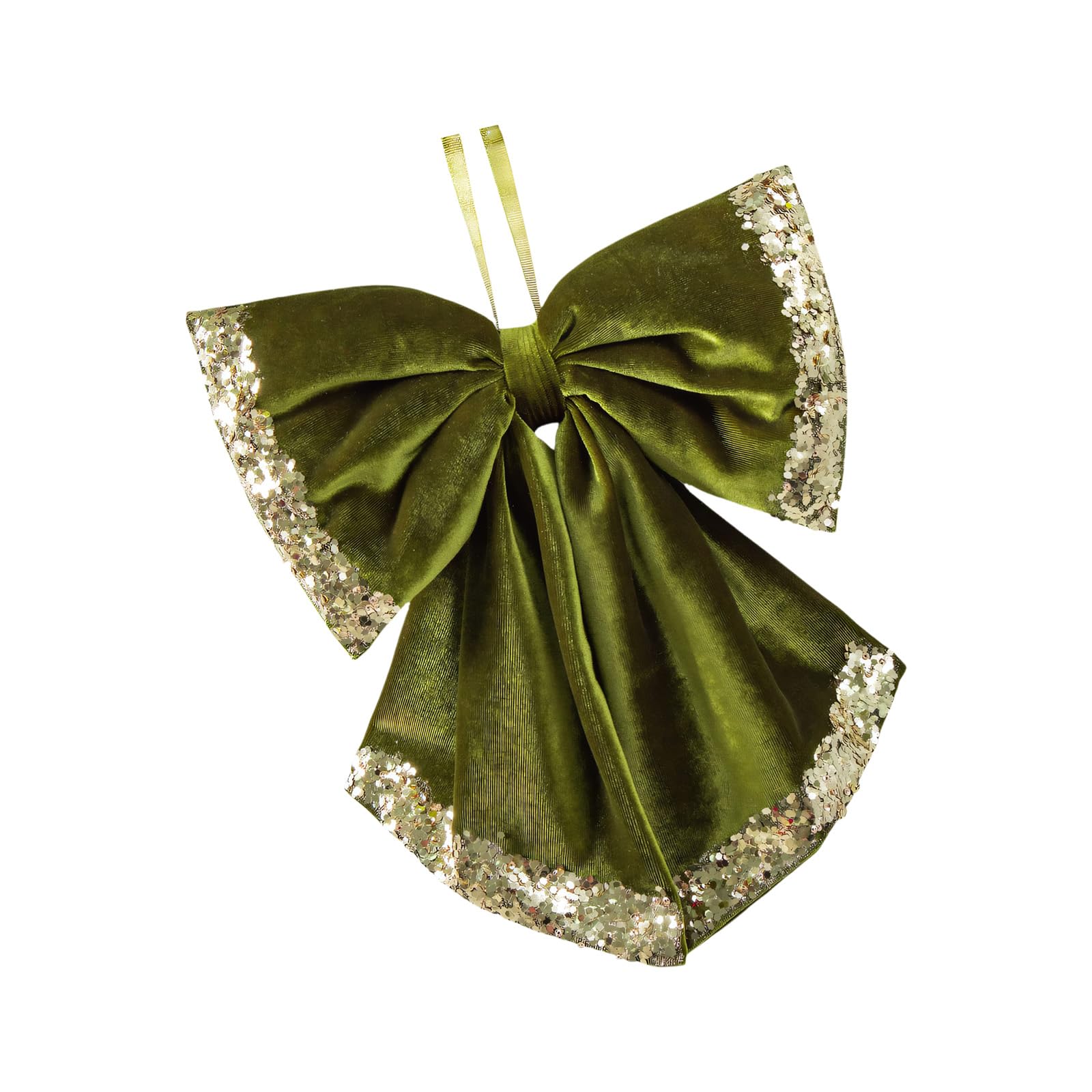 Decorative Christmas Velvety Bowknot Decoration, Muted Green Plush Look Detail with Glitter Trim and Display Loop for Festive Displays Seasonal Velvety Bowknot Accent Mantel Garland Doorway Display
